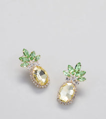 Tropical Fun Rhinestone Pineapple Stud Earrings