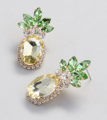 Tropical Fun Rhinestone Pineapple Stud Earrings
