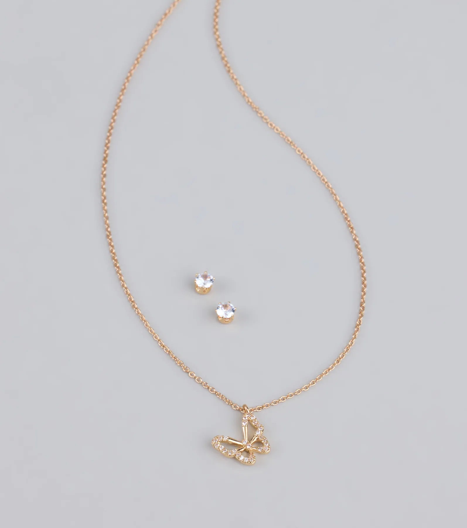 Soft Girl Sparkle Butterfly Necklace and Earrings Set