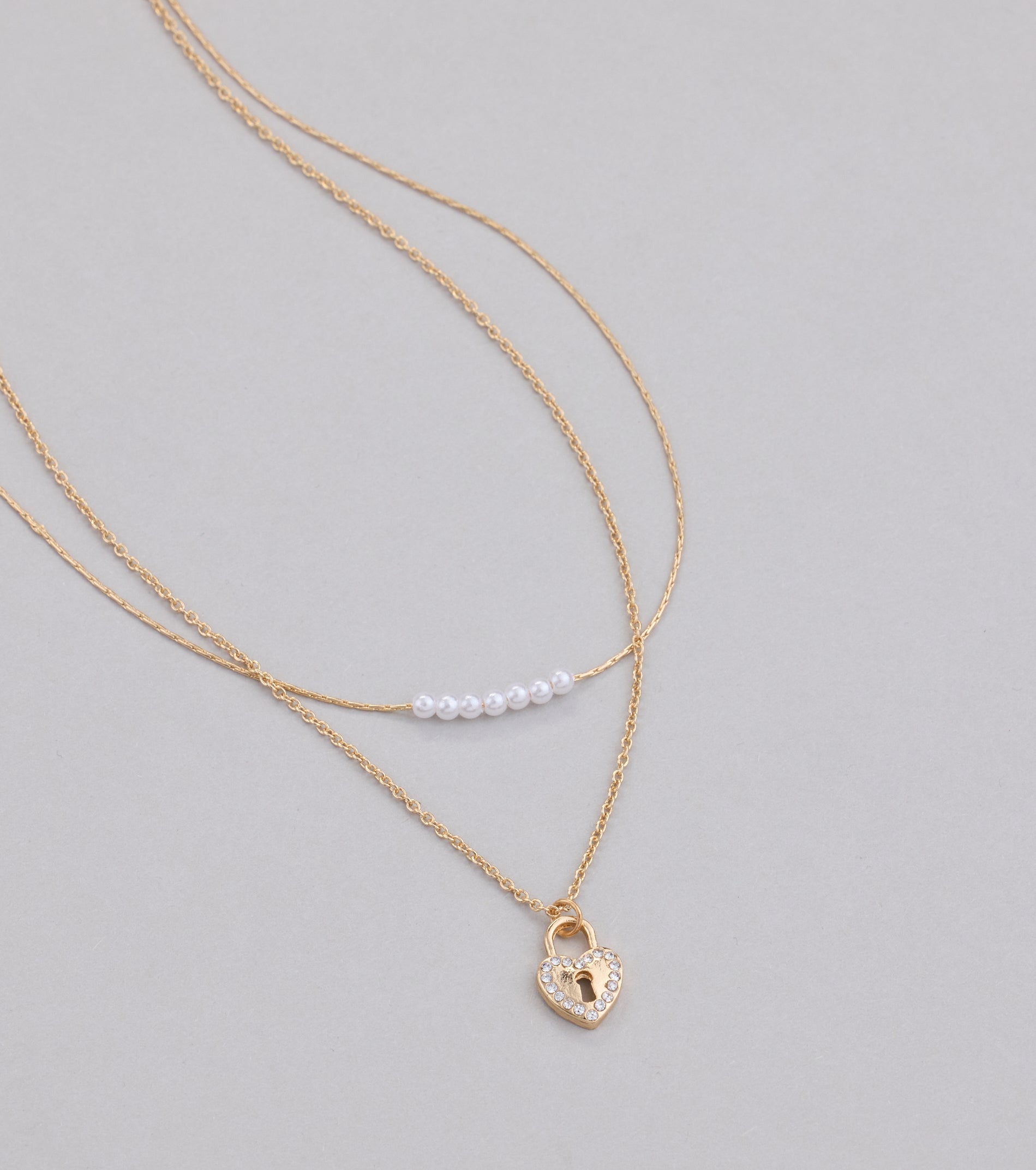 Dainty Heart Lock Charm Layered Necklace