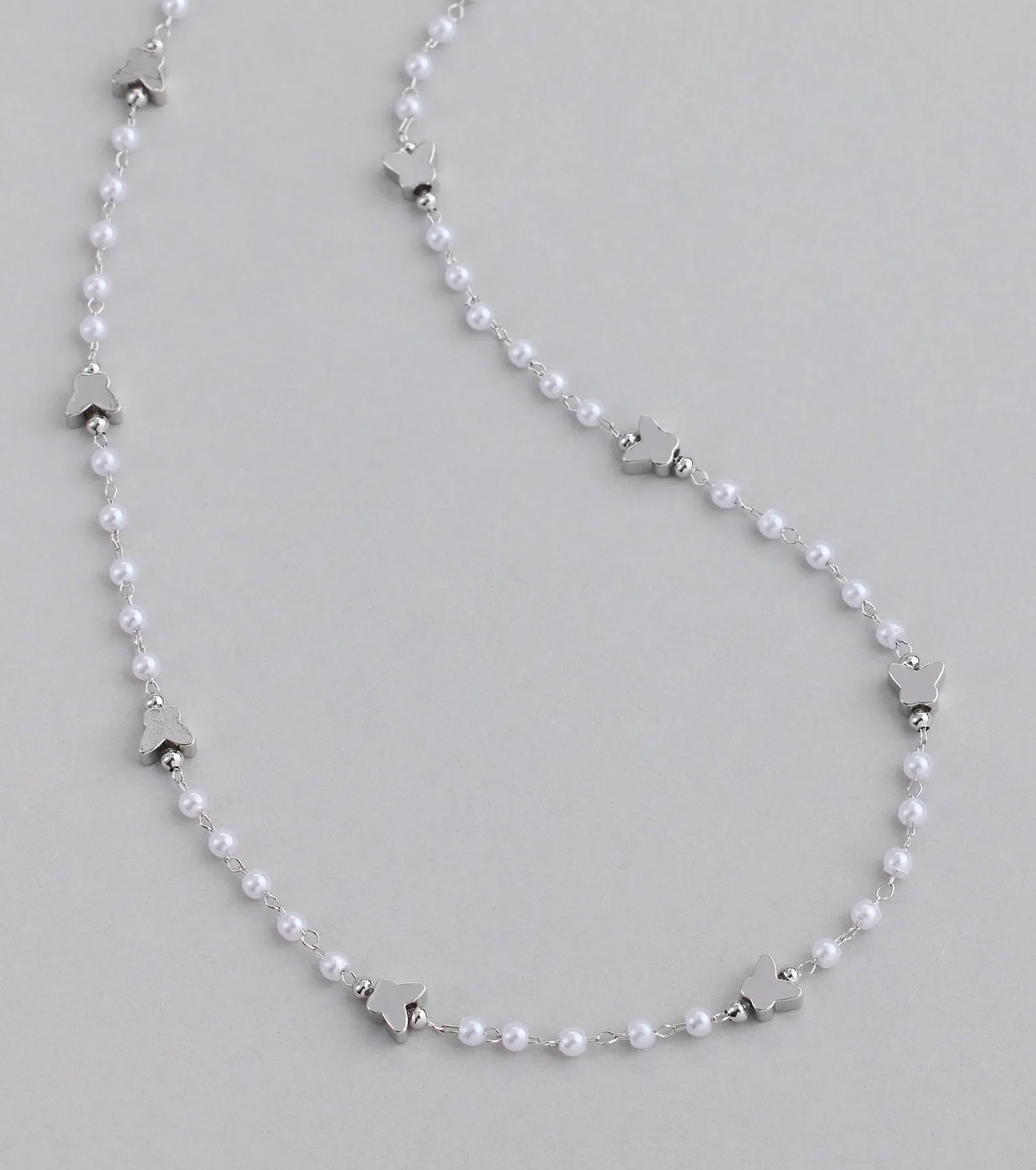 Cute Dainty Butterfly Pearl Beaded Necklace