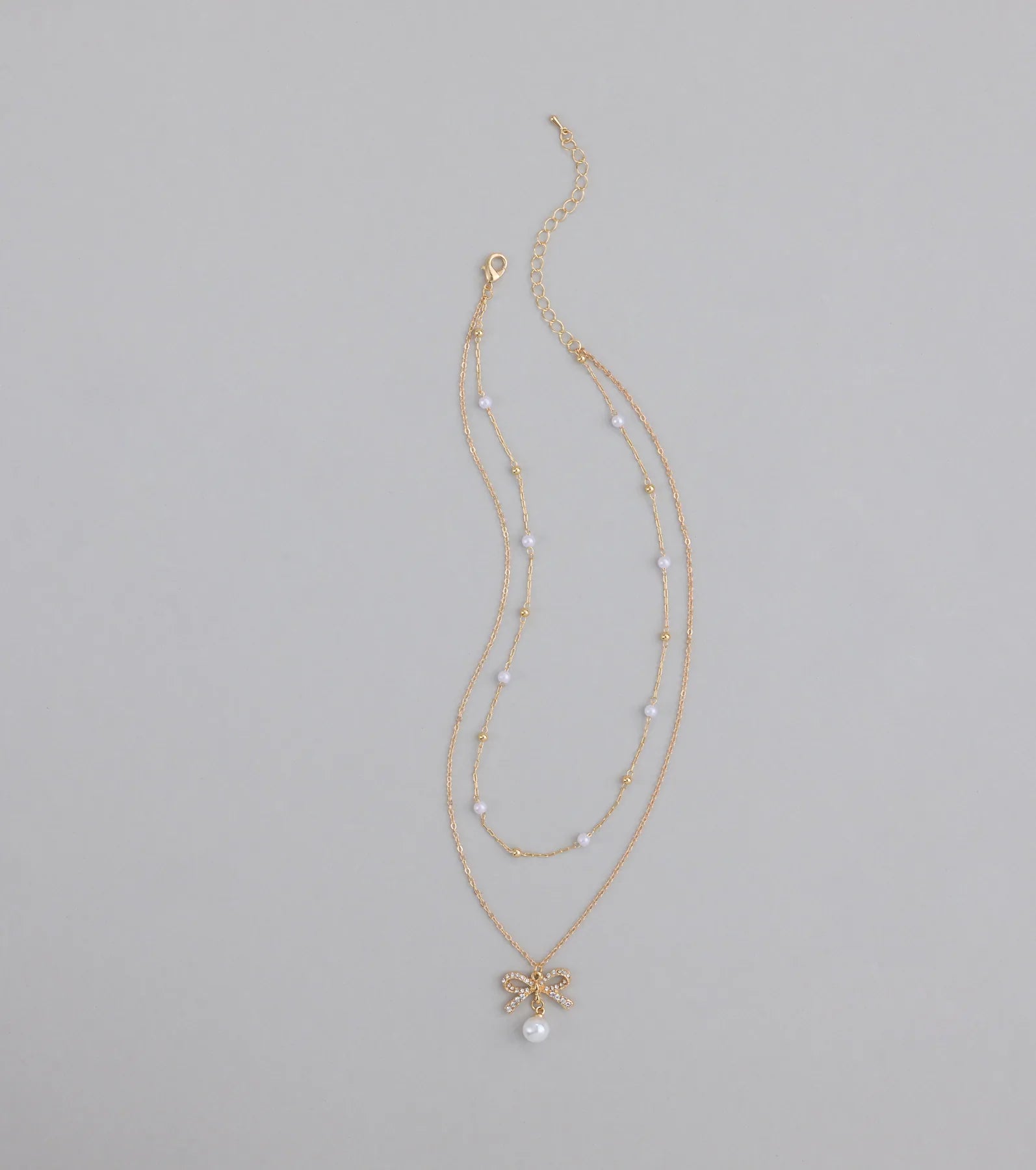 Sweet Trend Bow Pearl Layered Necklace