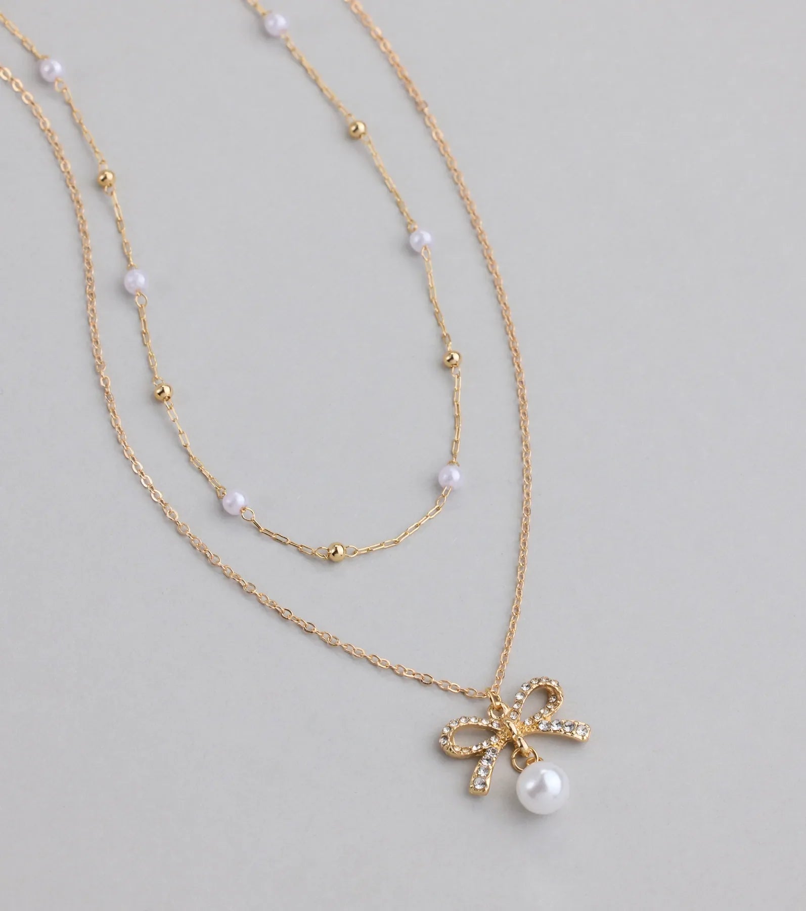 Sweet Trend Bow Pearl Layered Necklace