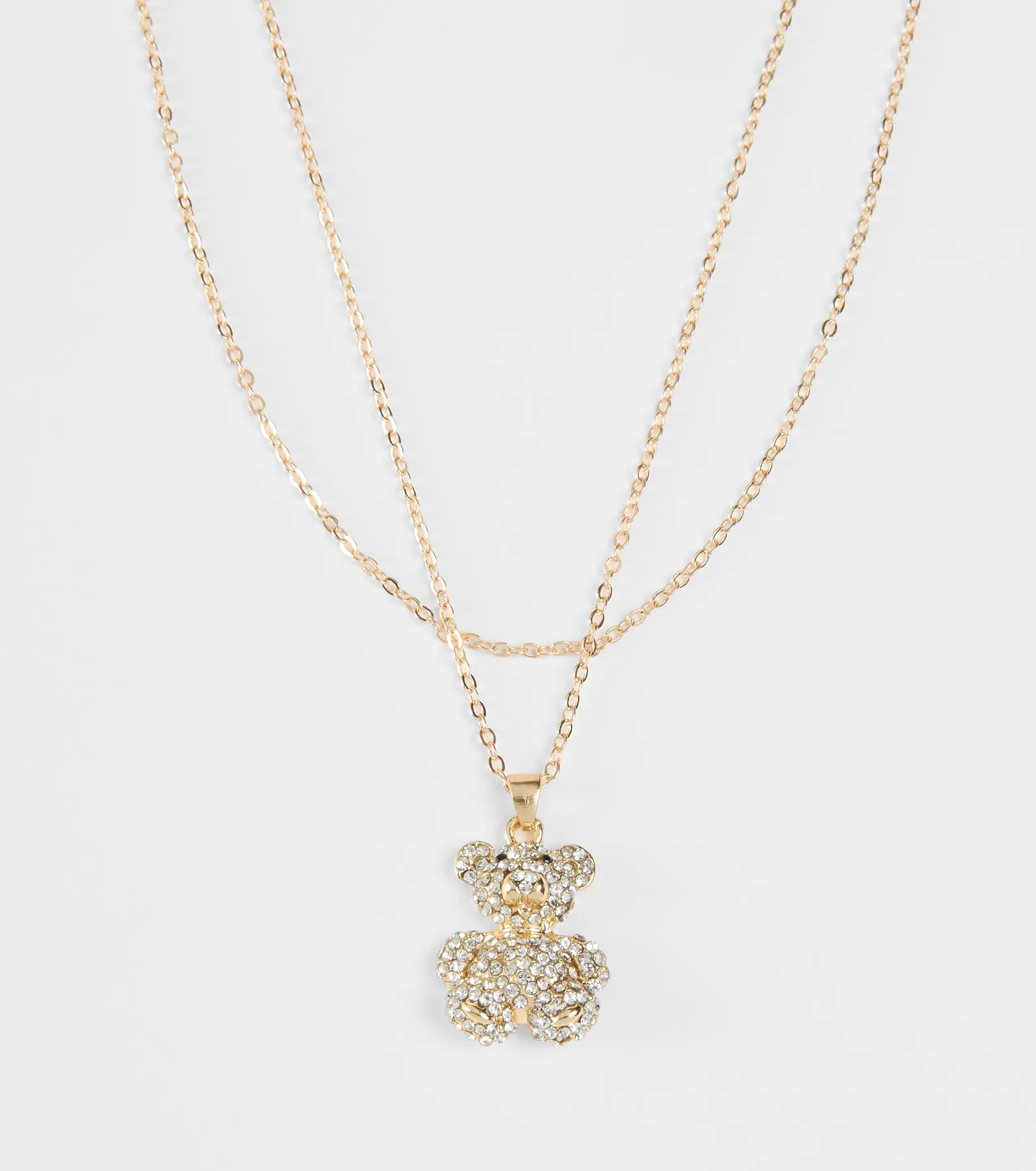 Rhinestone Teddy Bear Charm Necklace