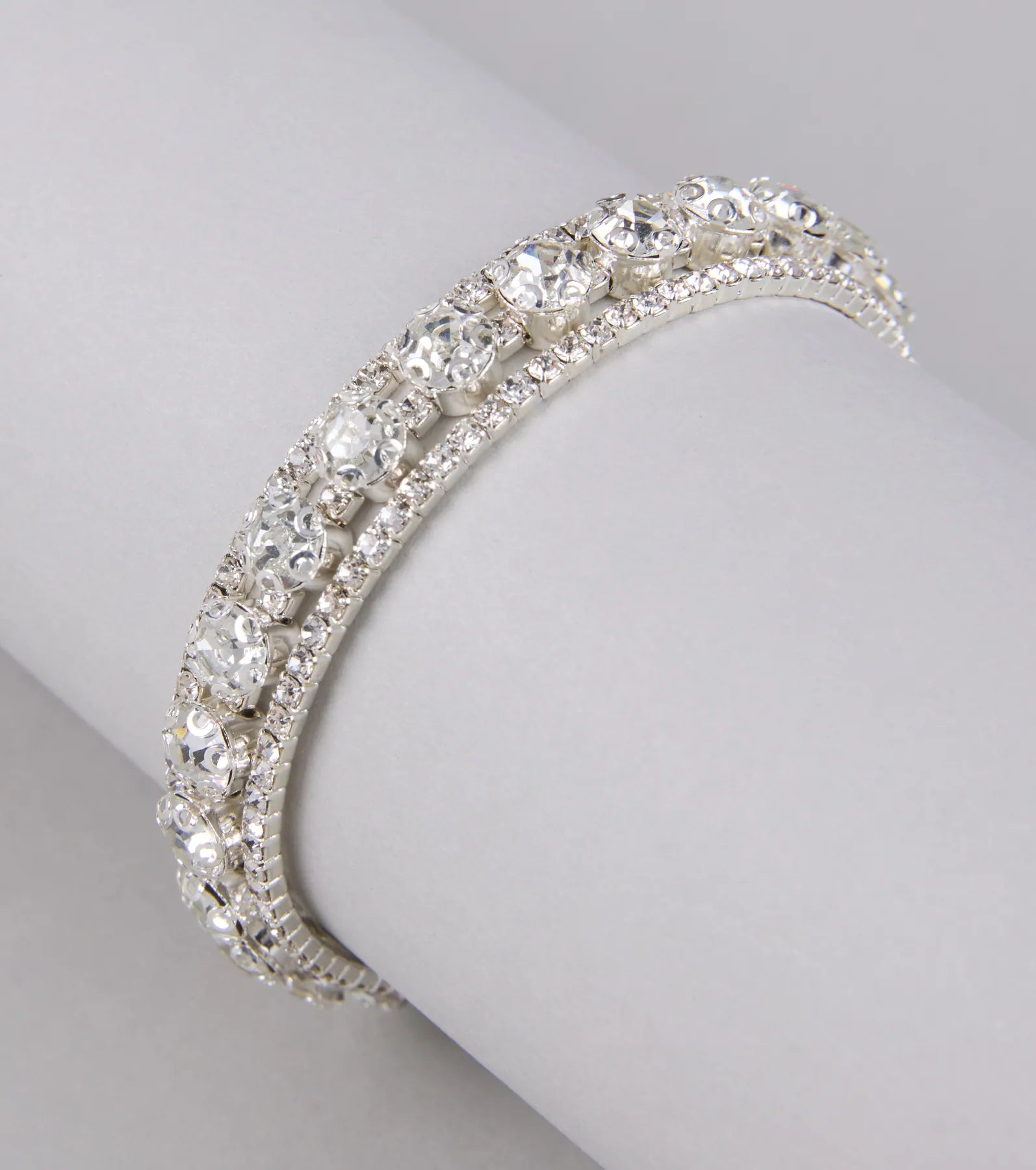 Stacked in Sparkle Rhinestone Memory Wire Bracelet