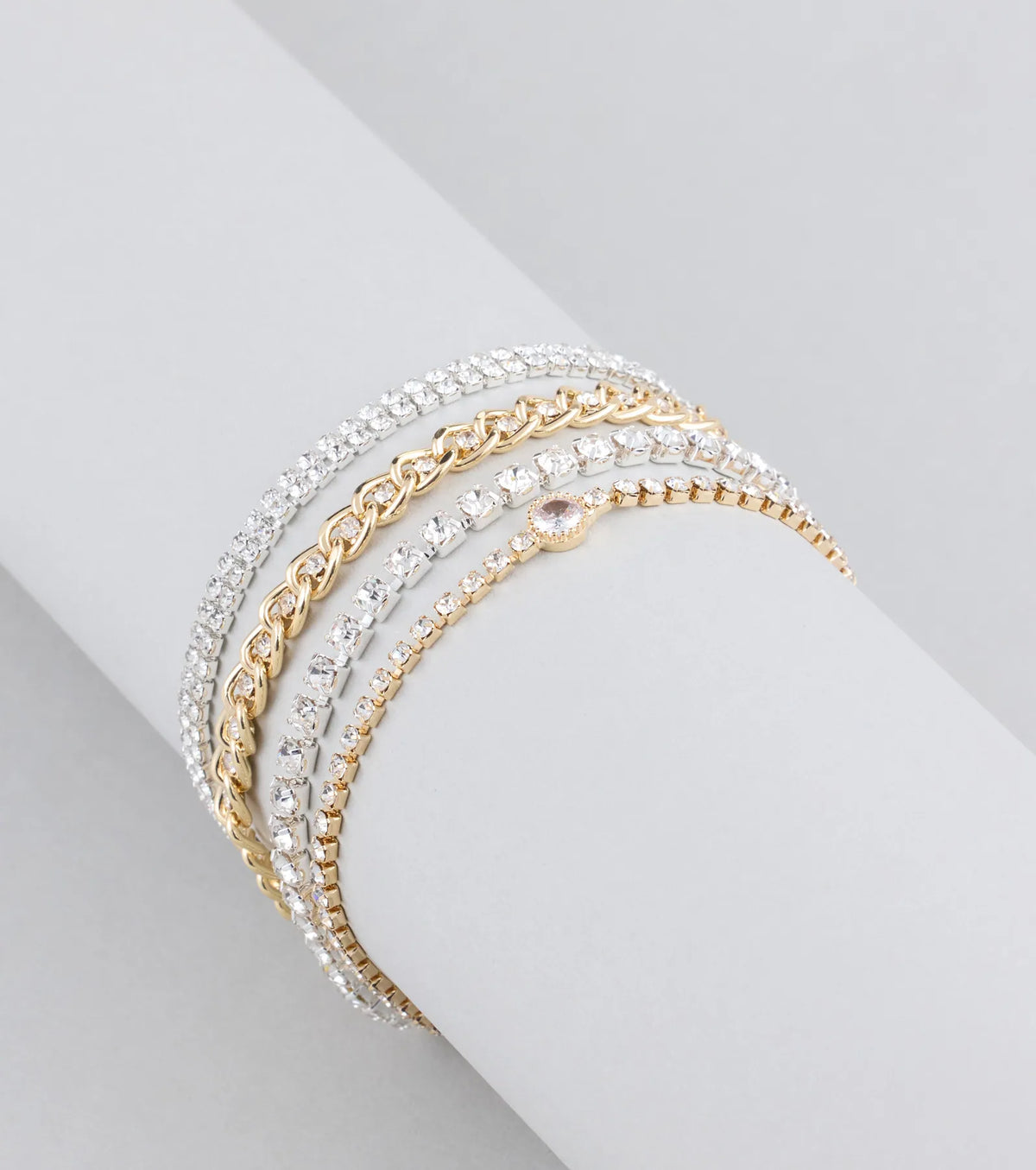 Exquisite Sparkle Rhinestone Four-Pack Bracelet Set
