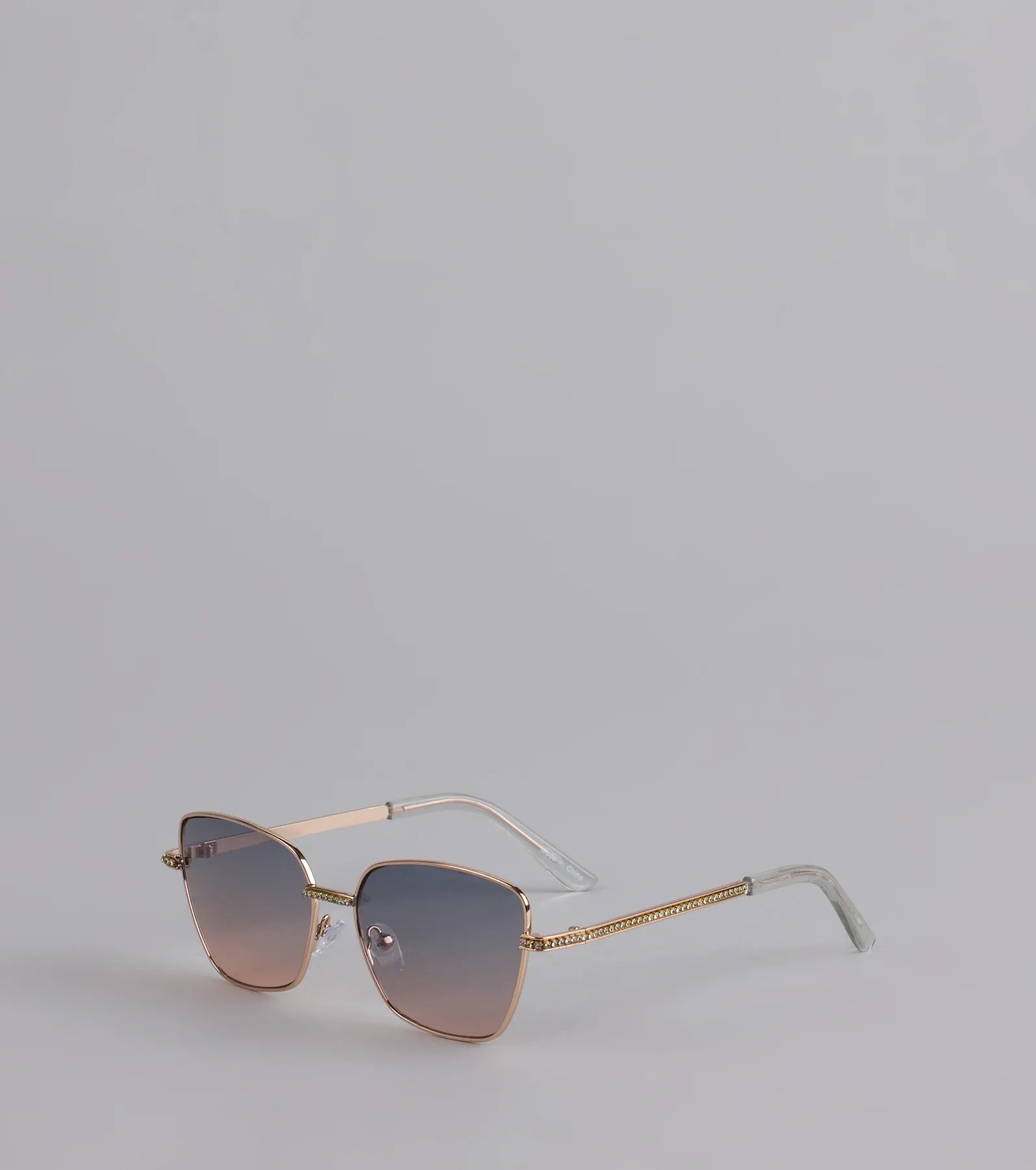 Too Glam To Shade Square Rhinestone Trim Sunglasses