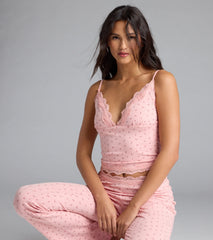Sweet As Cherries Lace Trim Pajama Top