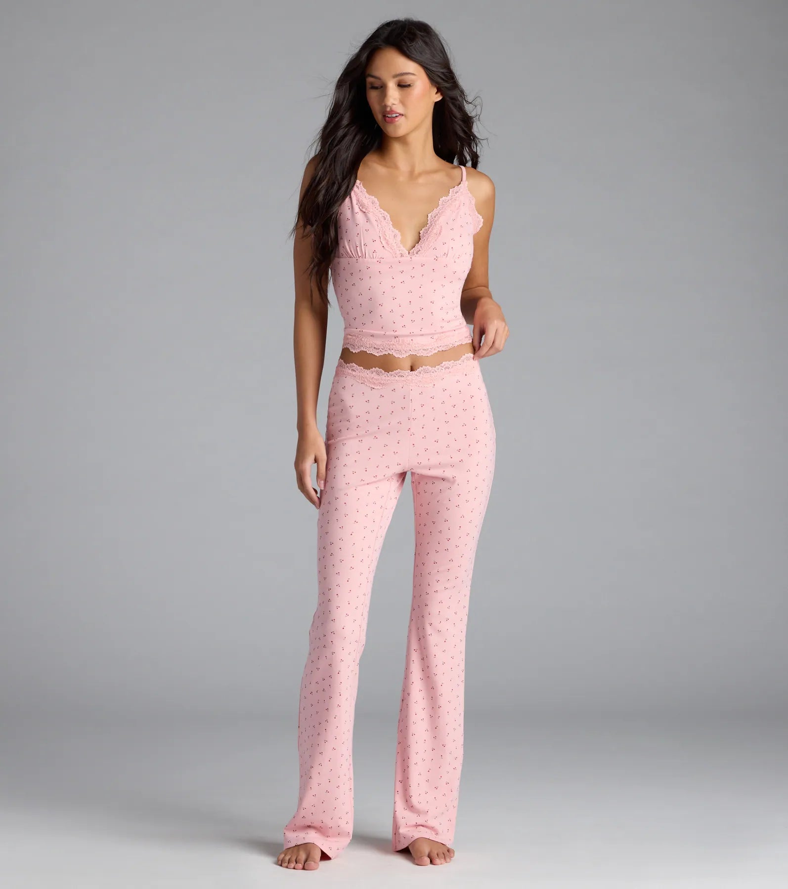 Sweet As Cherries Lace Trim Pajama Pants