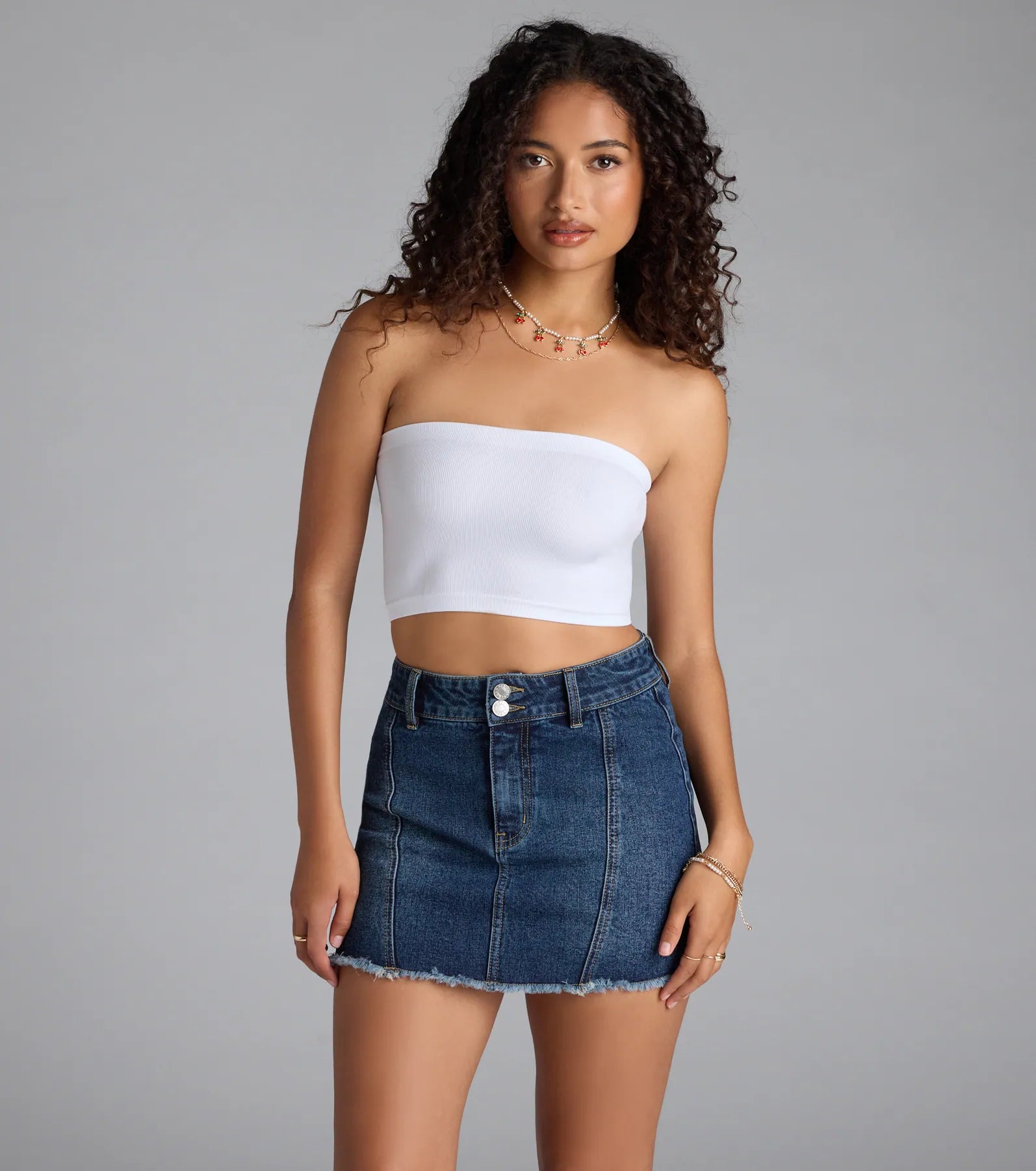 Casual Staple Ribbed Knit Bandeau Top