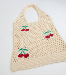 Simply Sweet Cherry Crochet Knit Tote Bag