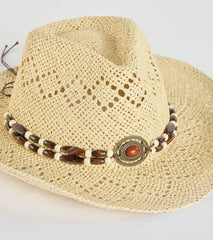 Chic Beaded Straw Cowboy Hat