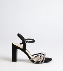 Classic Sparkle Rhinestone Strappy Block Heels