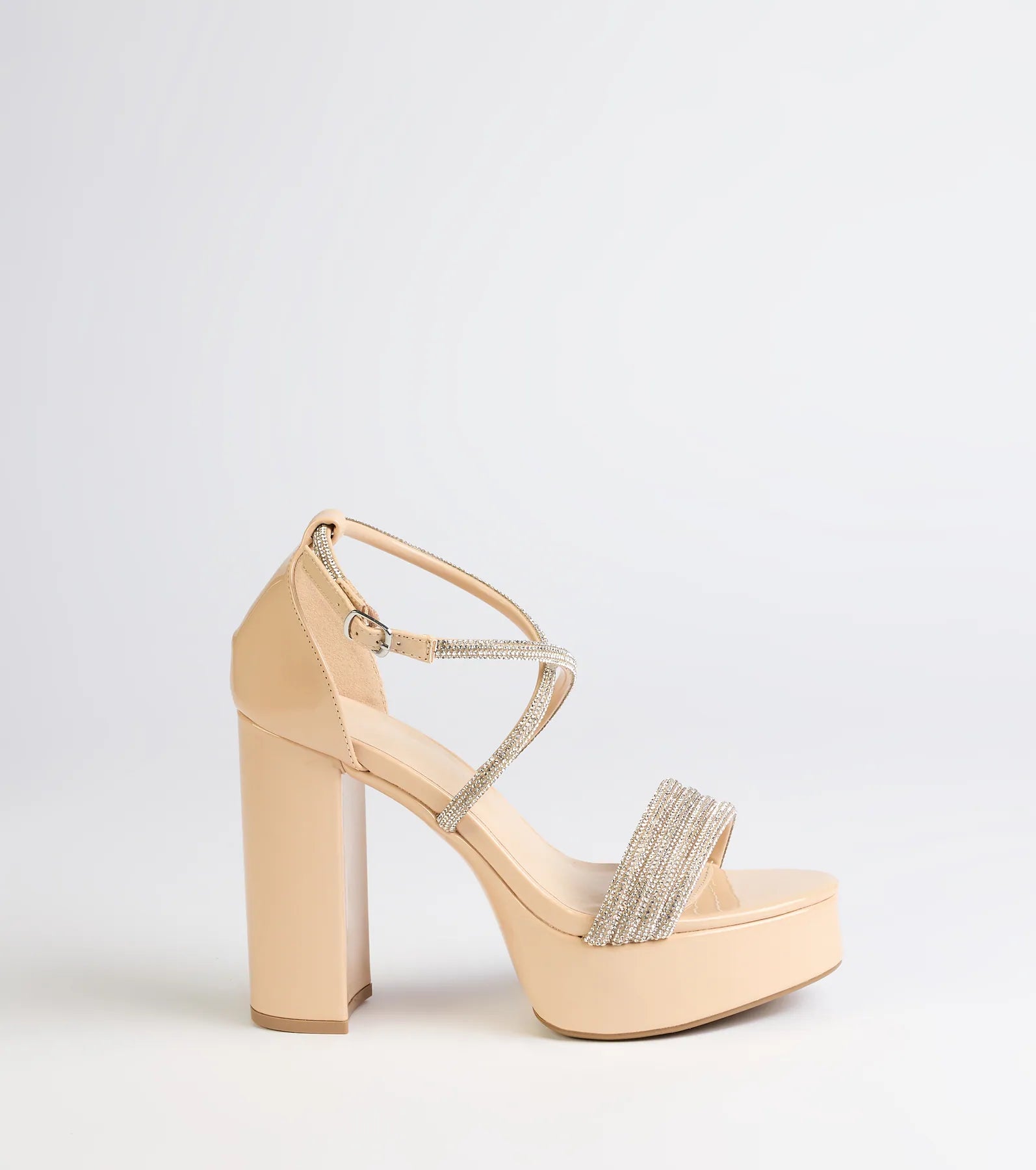 Glam Sheen Rhinestone Strappy Platform Heels