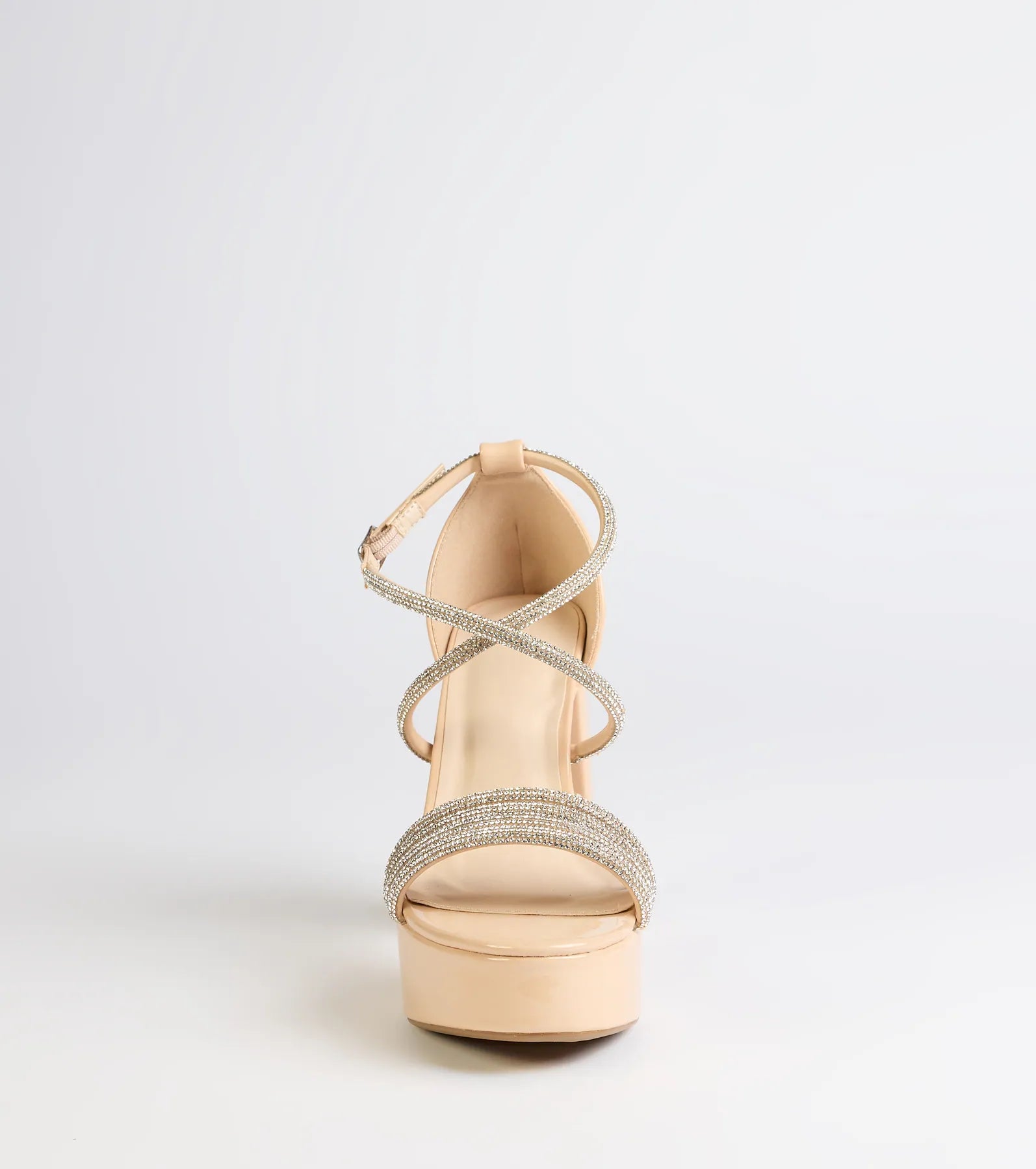 Glam Sheen Rhinestone Strappy Platform Heels