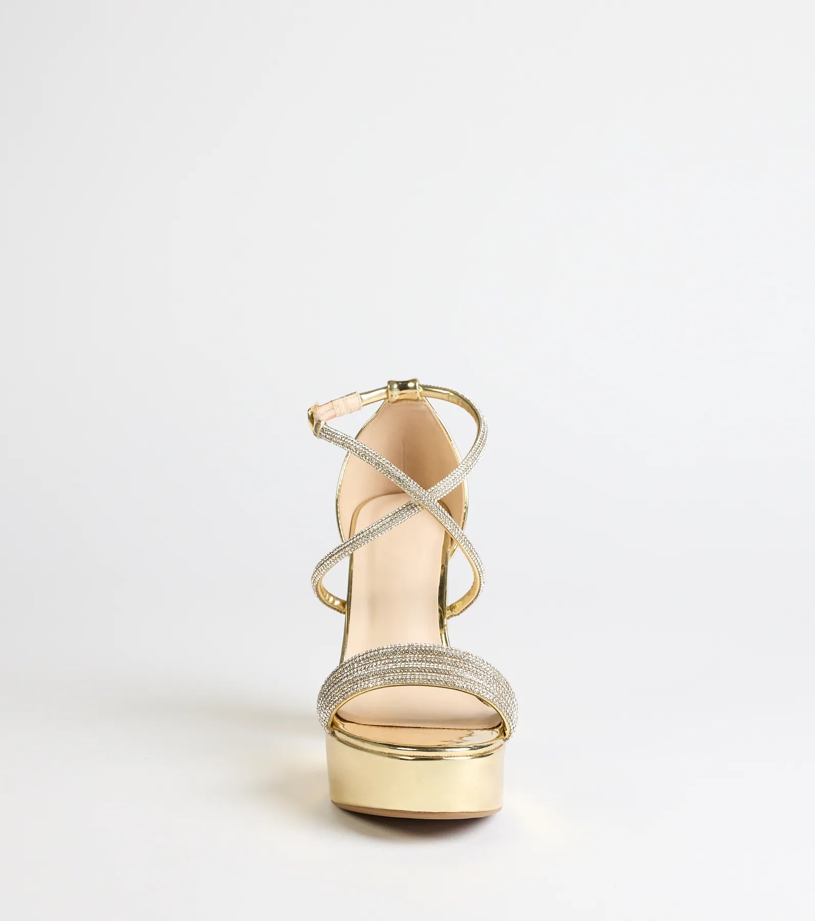 Glam Sheen Rhinestone Strappy Platform Heels