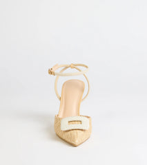 Polished Strut Faux Pearl Straw Stiletto Pumps
