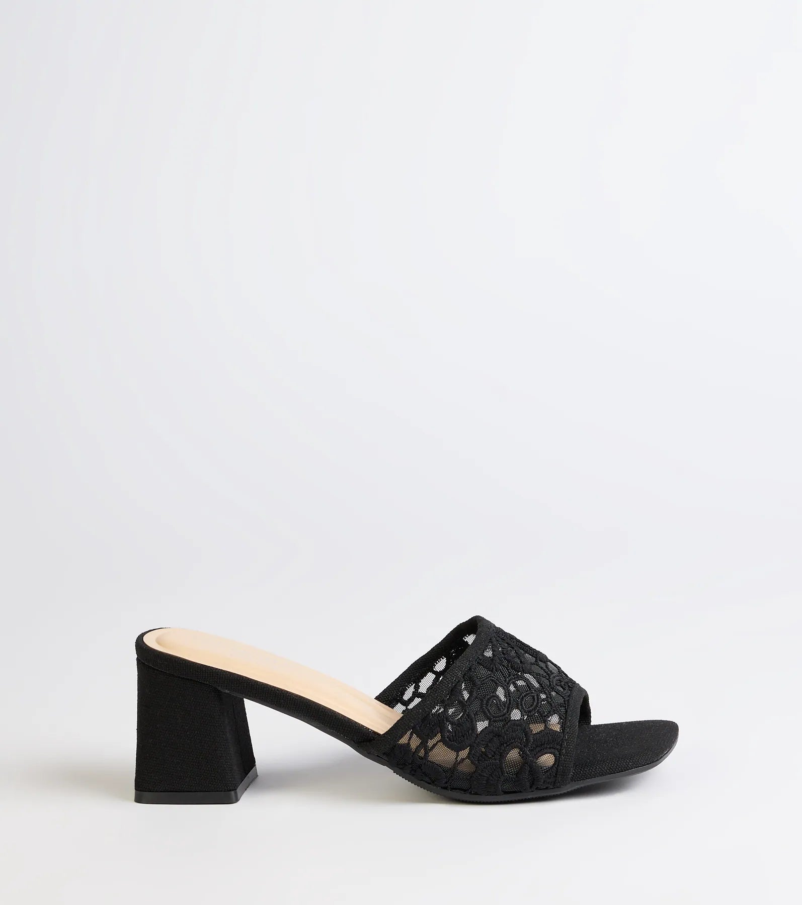 Flirty And Fun Lace Block Heel Mules