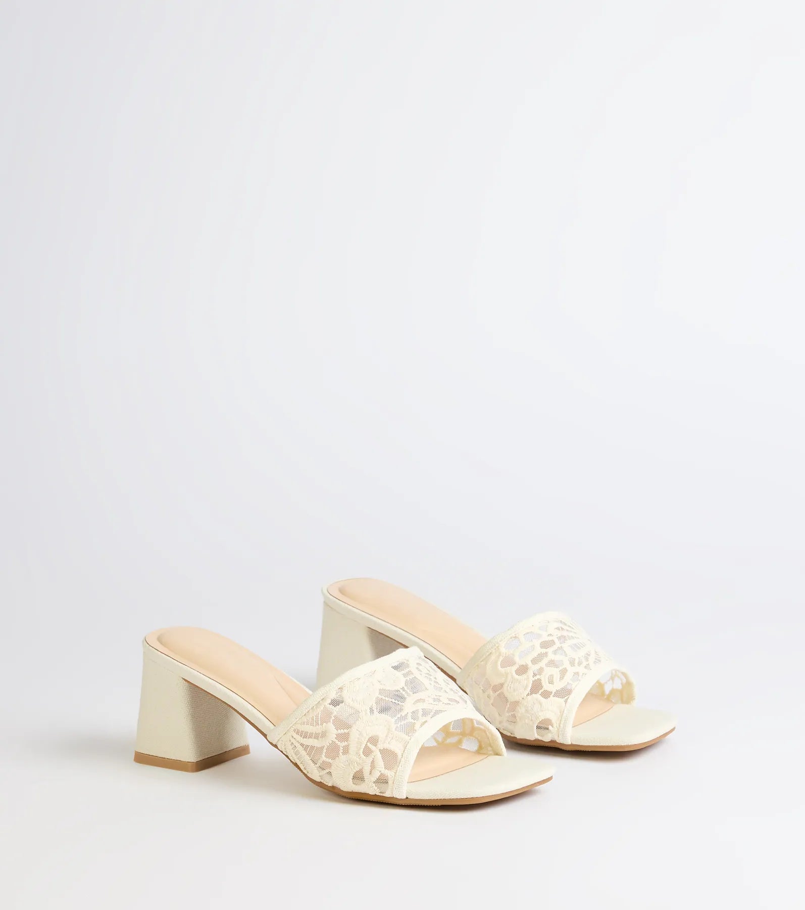 Flirty And Fun Lace Block Heel Mules