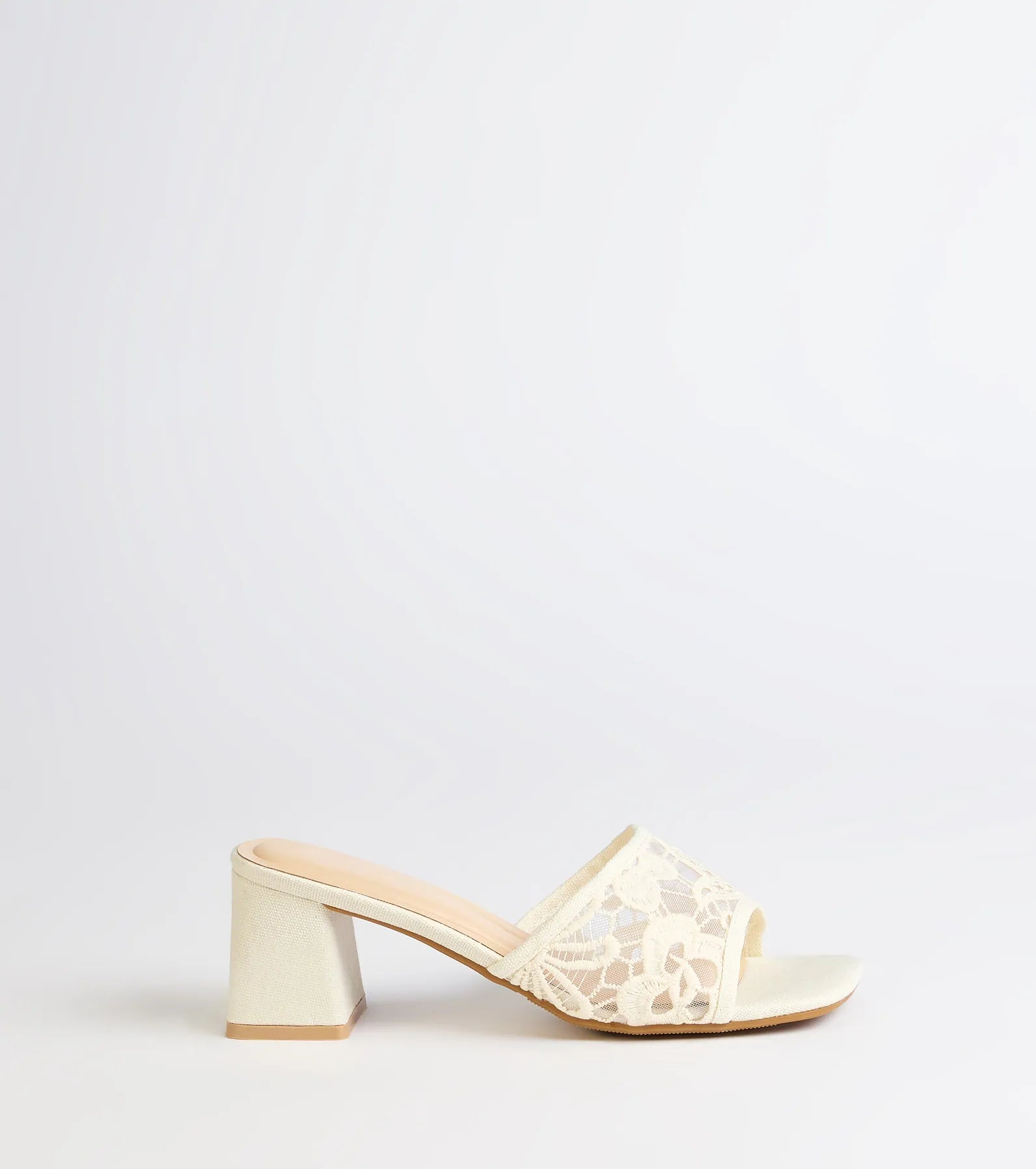 Flirty And Fun Lace Block Heel Mules
