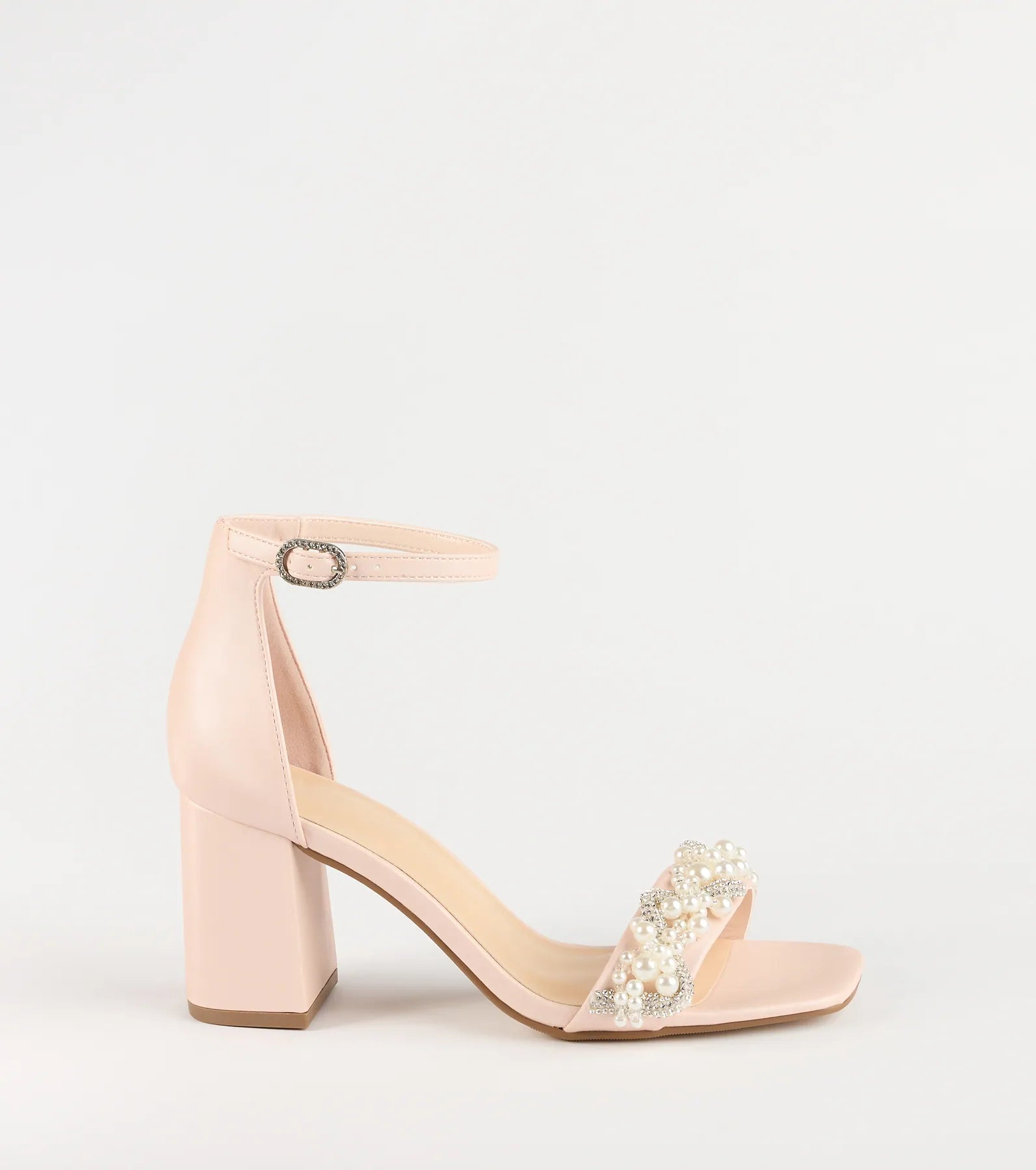 Chic Stride Rhinestone And Pearl Block Heels