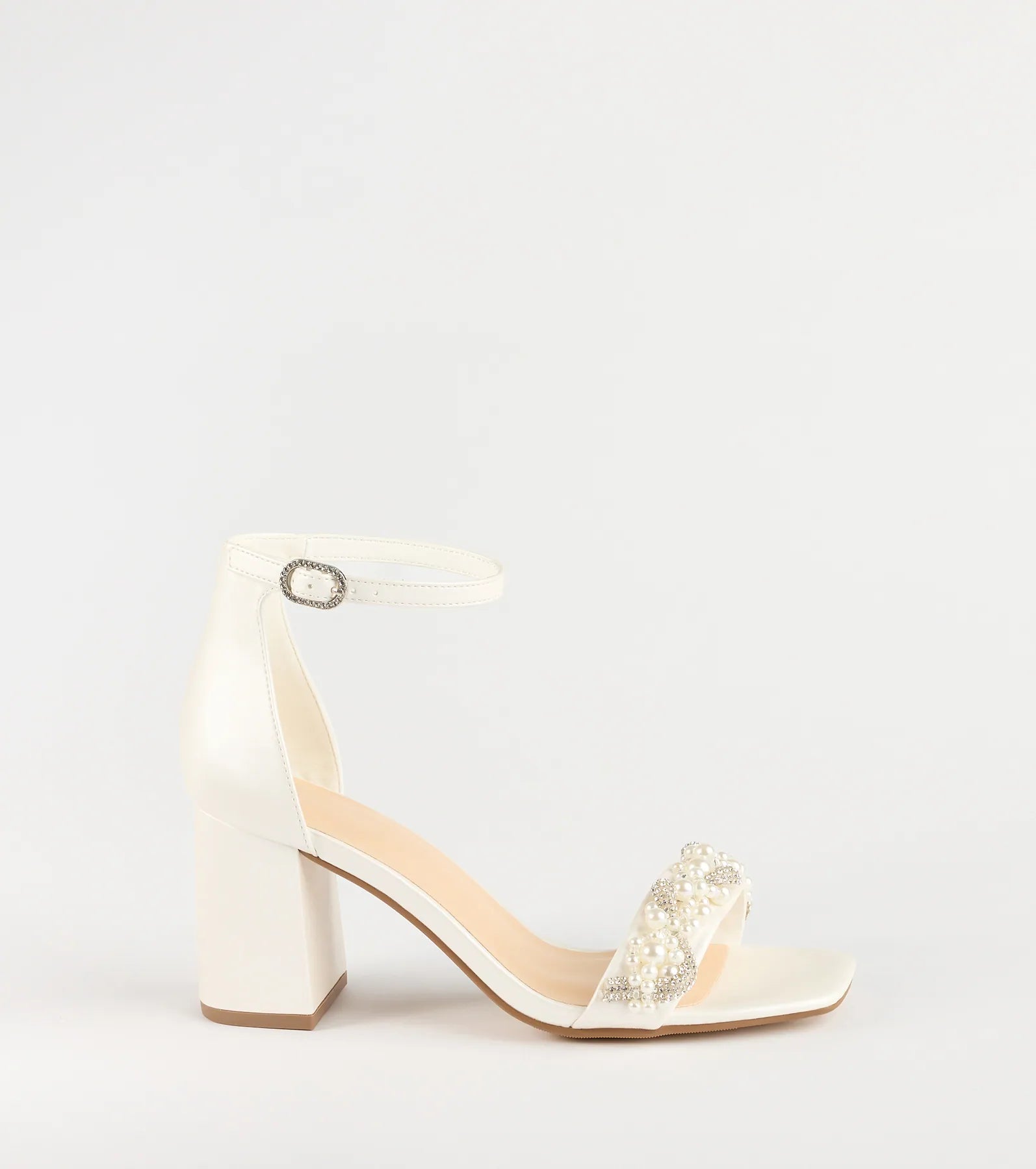 Chic Stride Rhinestone And Pearl Block Heels
