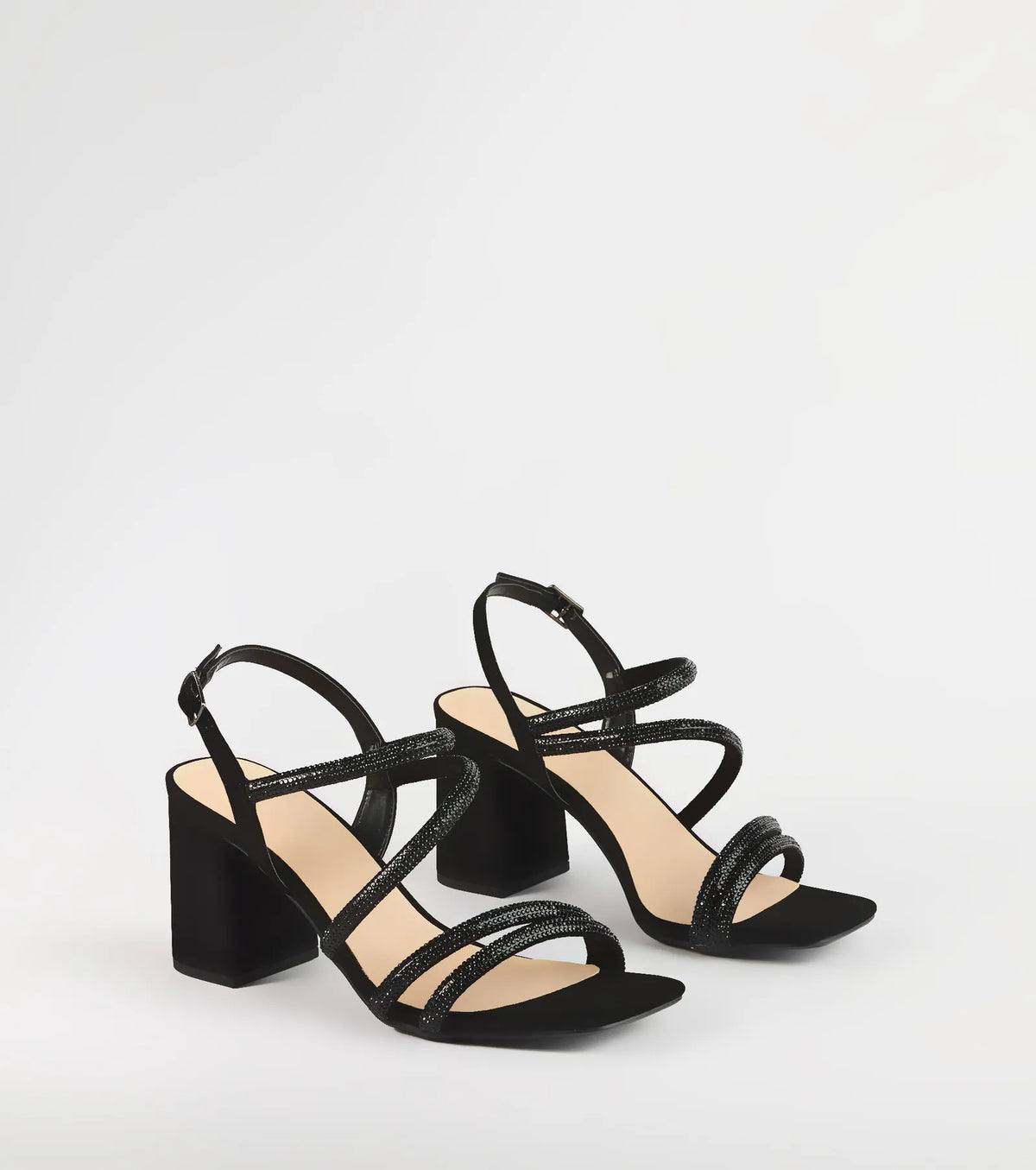 Chic Glimmer Rhinestone Strappy Block Heels