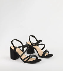 Chic Glimmer Rhinestone Strappy Block Heels