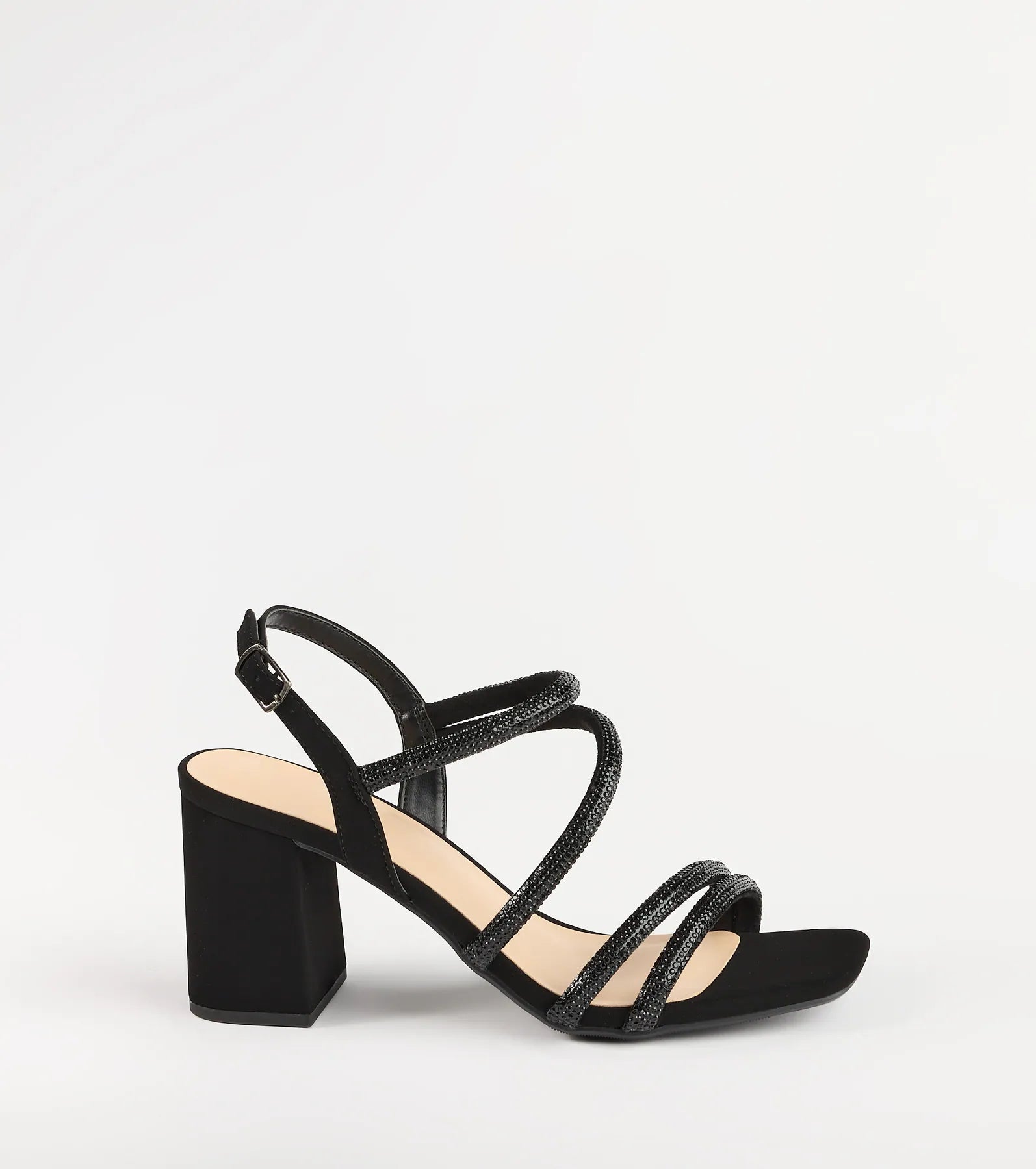 Chic Glimmer Rhinestone Strappy Block Heels