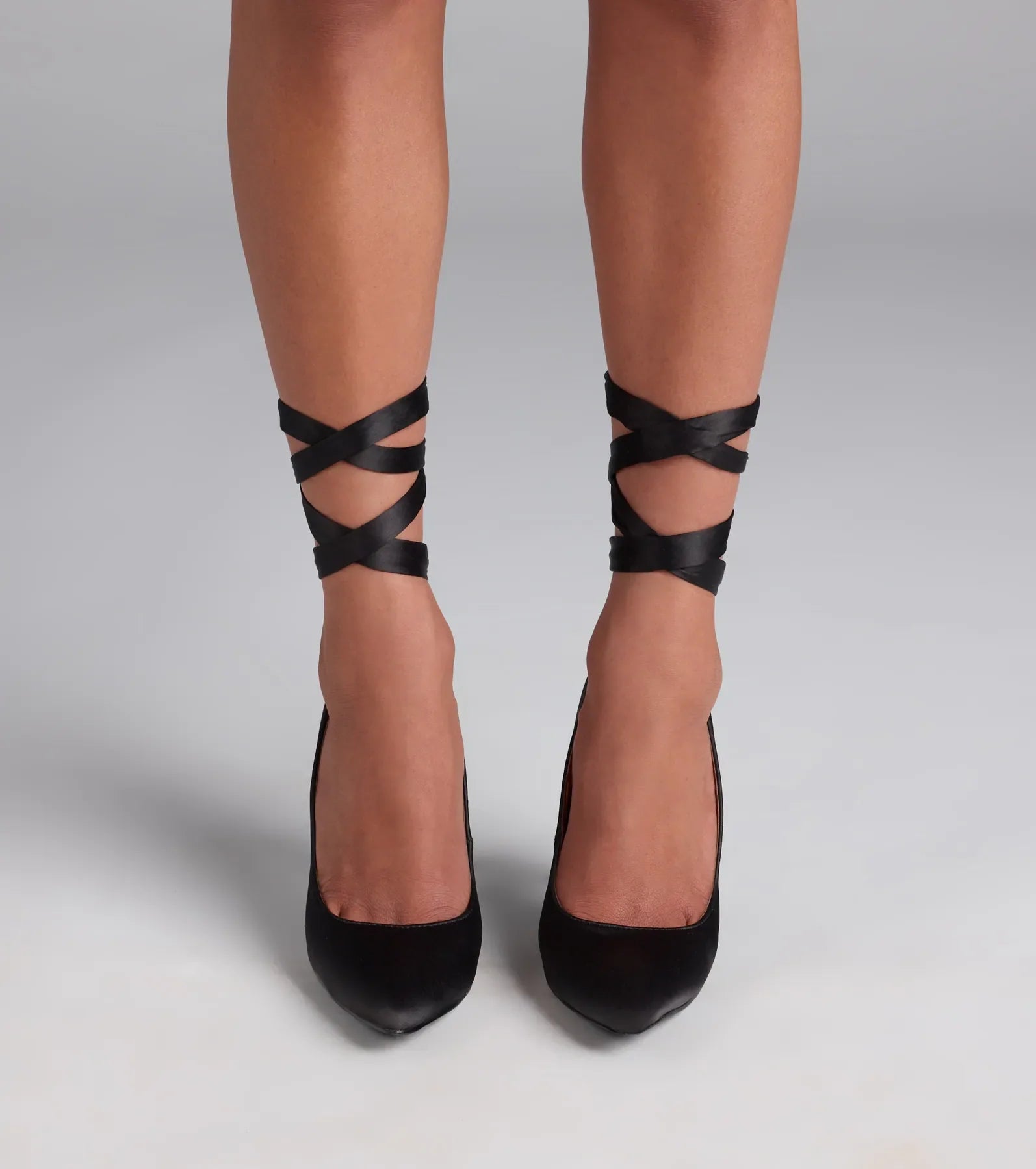 Lace Me Up Satin Stiletto Pumps