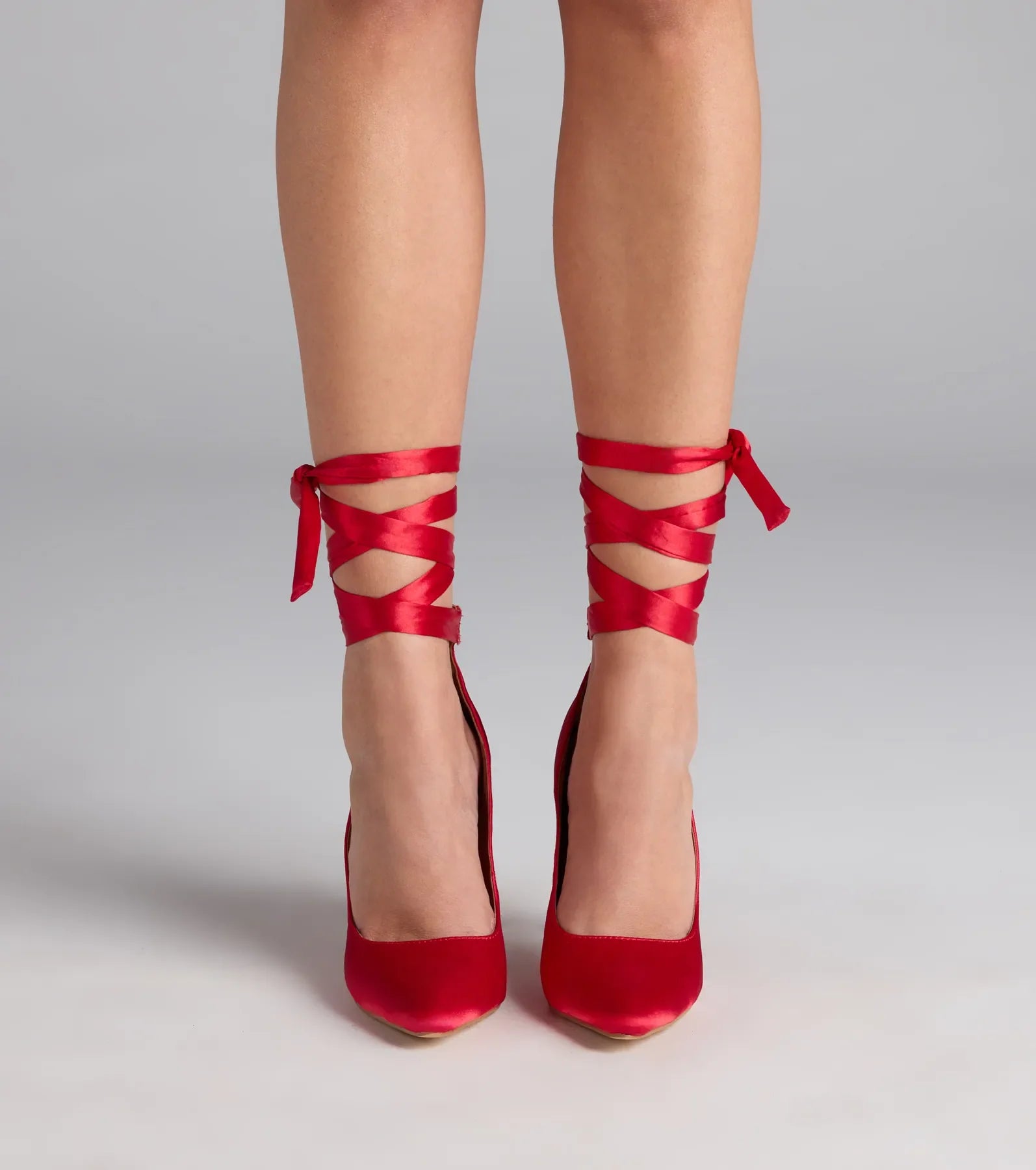 Lace Me Up Satin Stiletto Pumps
