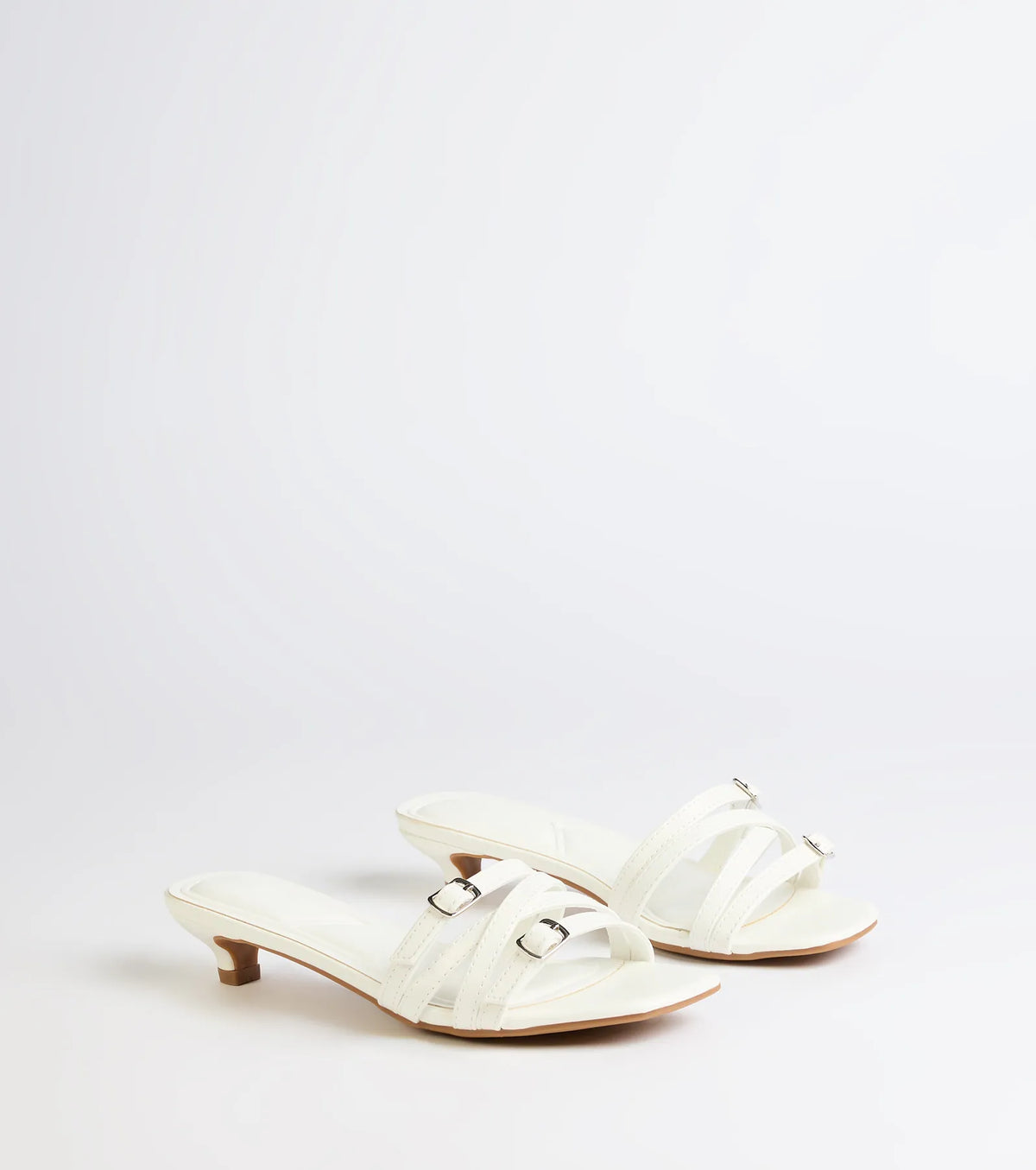 Trendy Steps Buckle Strap Kitten Heel Mules