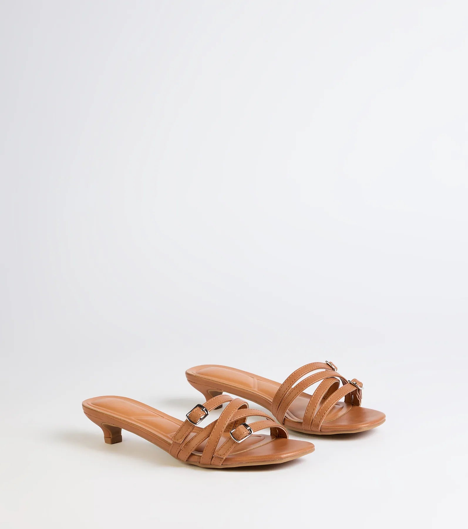 Trendy Steps Buckle Strap Kitten Heel Mules