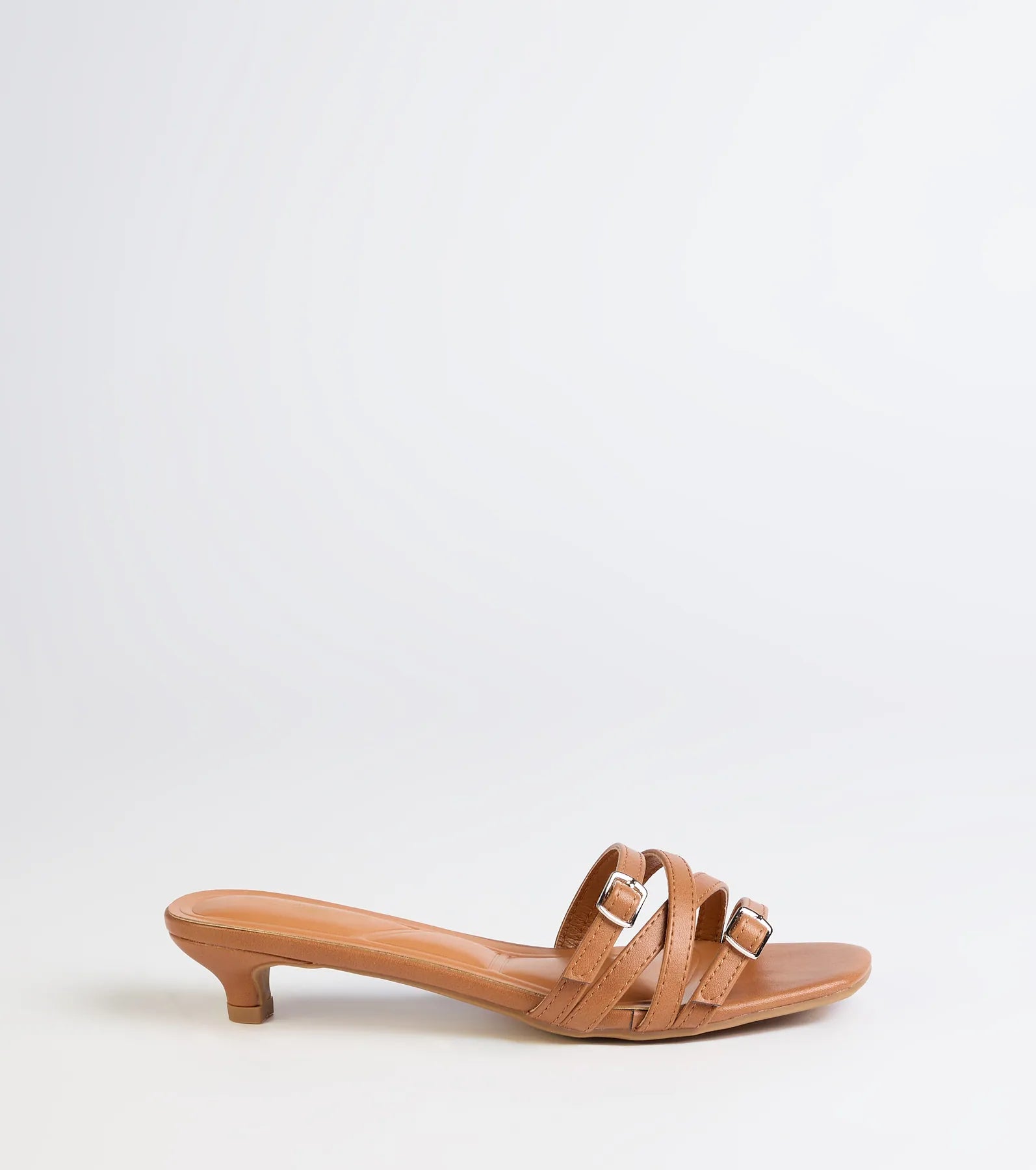 Trendy Steps Buckle Strap Kitten Heel Mules