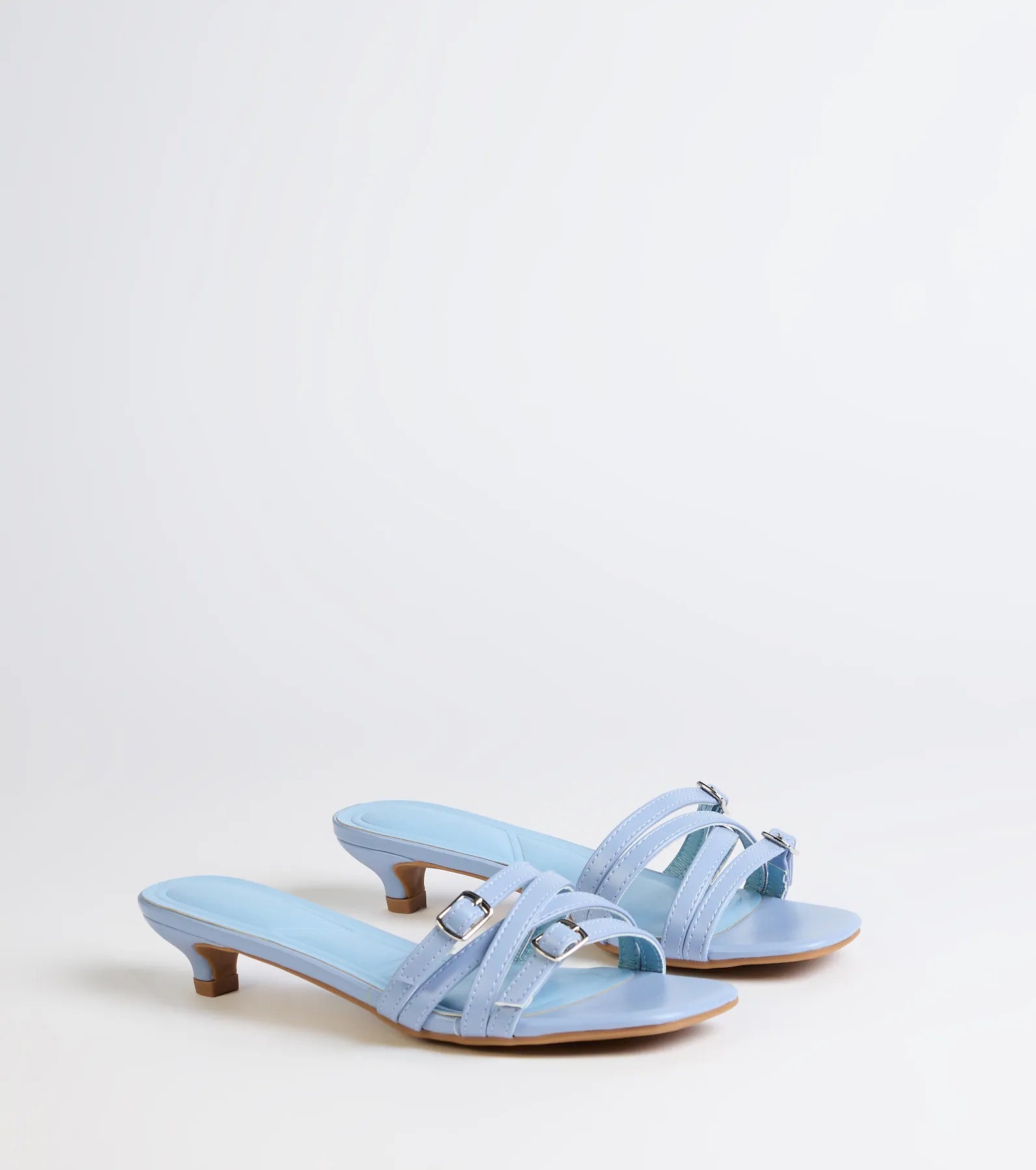 Trendy Steps Buckle Strap Kitten Heel Mules