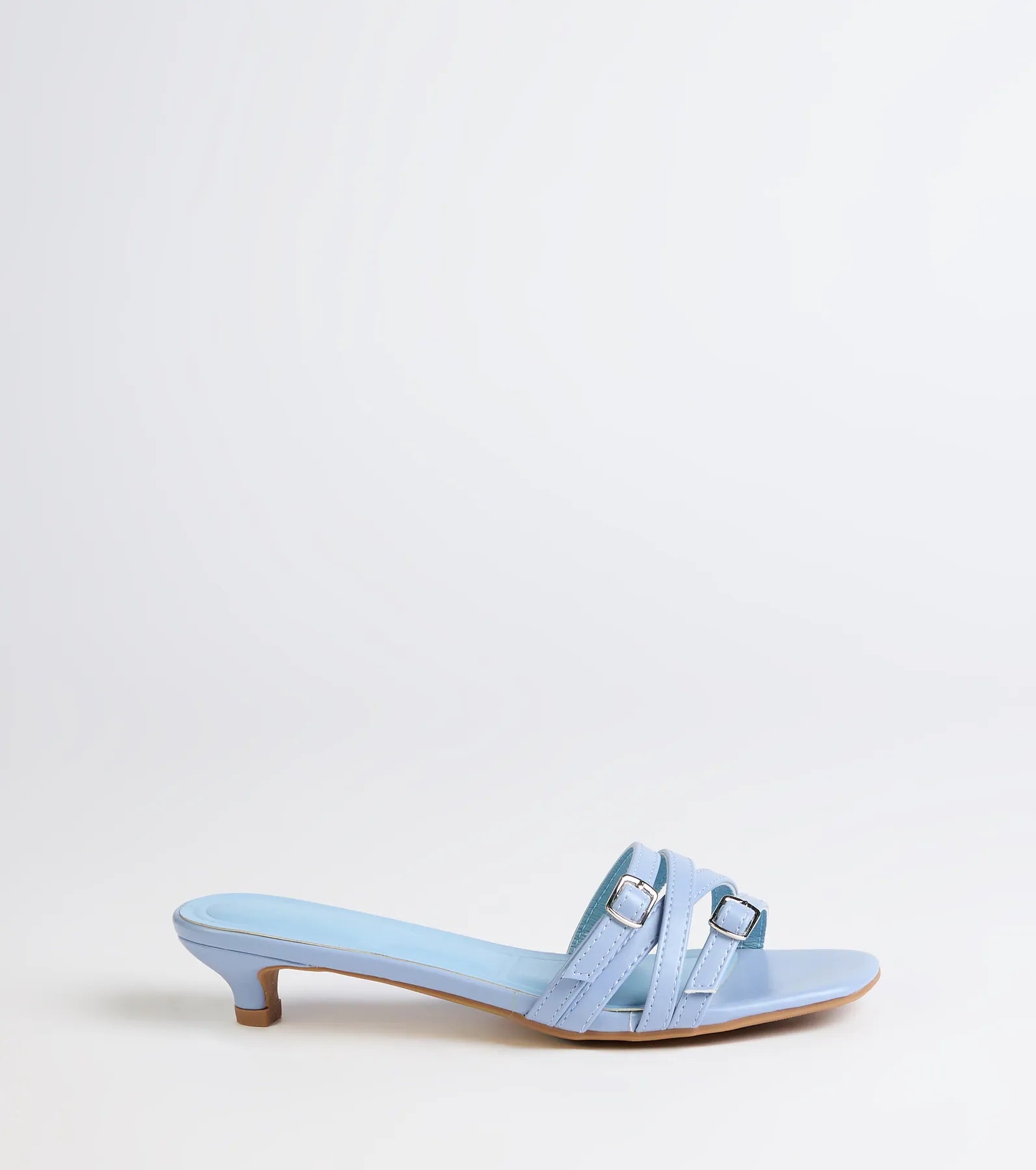 Trendy Steps Buckle Strap Kitten Heel Mules