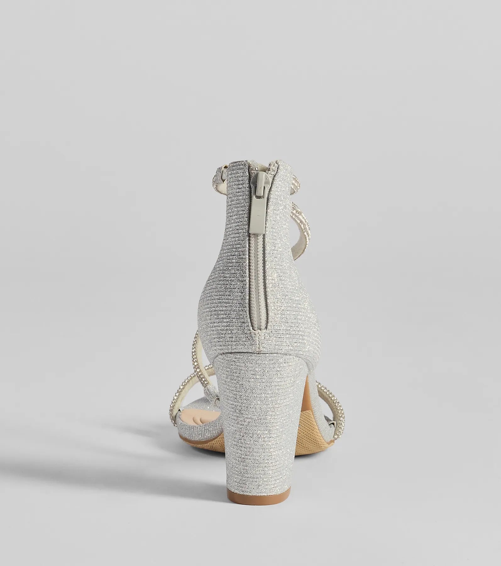 Reigning In Rhinestone Asymmetrical Strap Glitter Heels