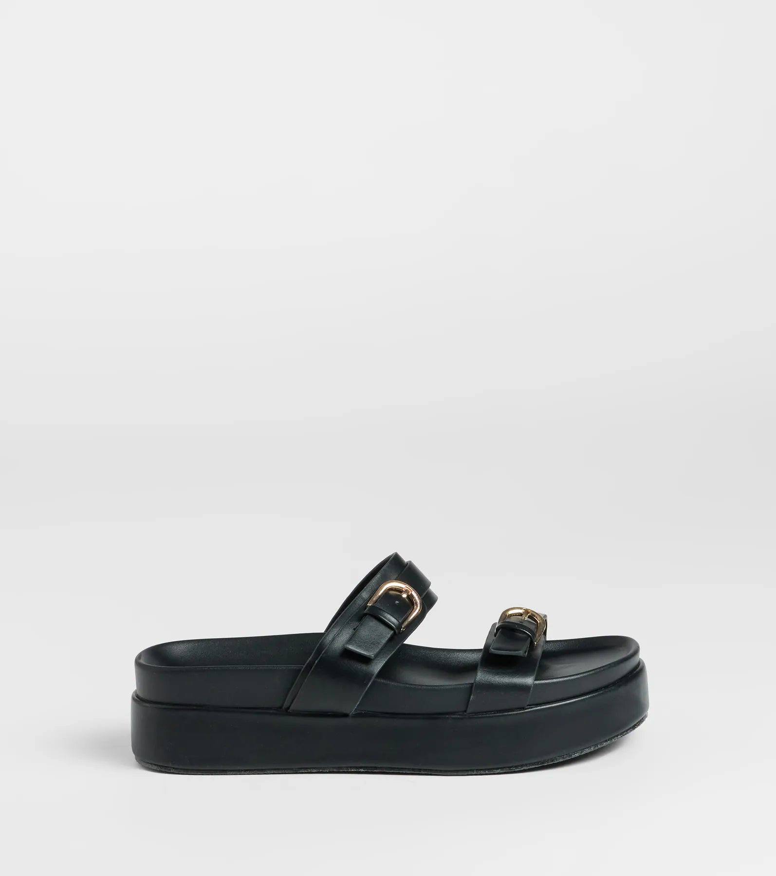 On A New Level Buckle Strappy Platform Sandals