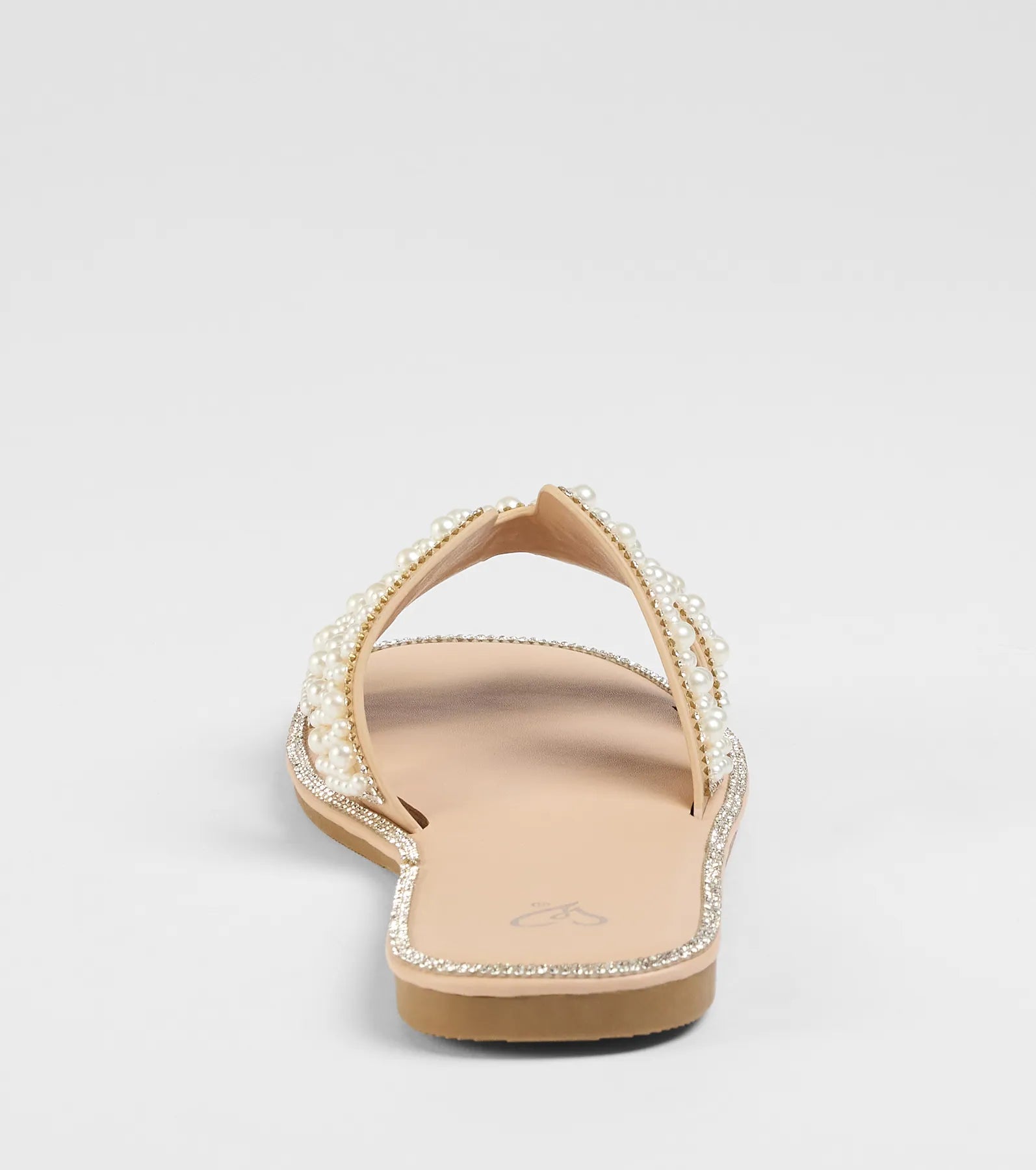 Simple Poise Faux Pearl Rhinestone Flat Sandals