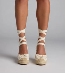 Walk In The Park Eyelet Lace-Up Espadrille Wedges