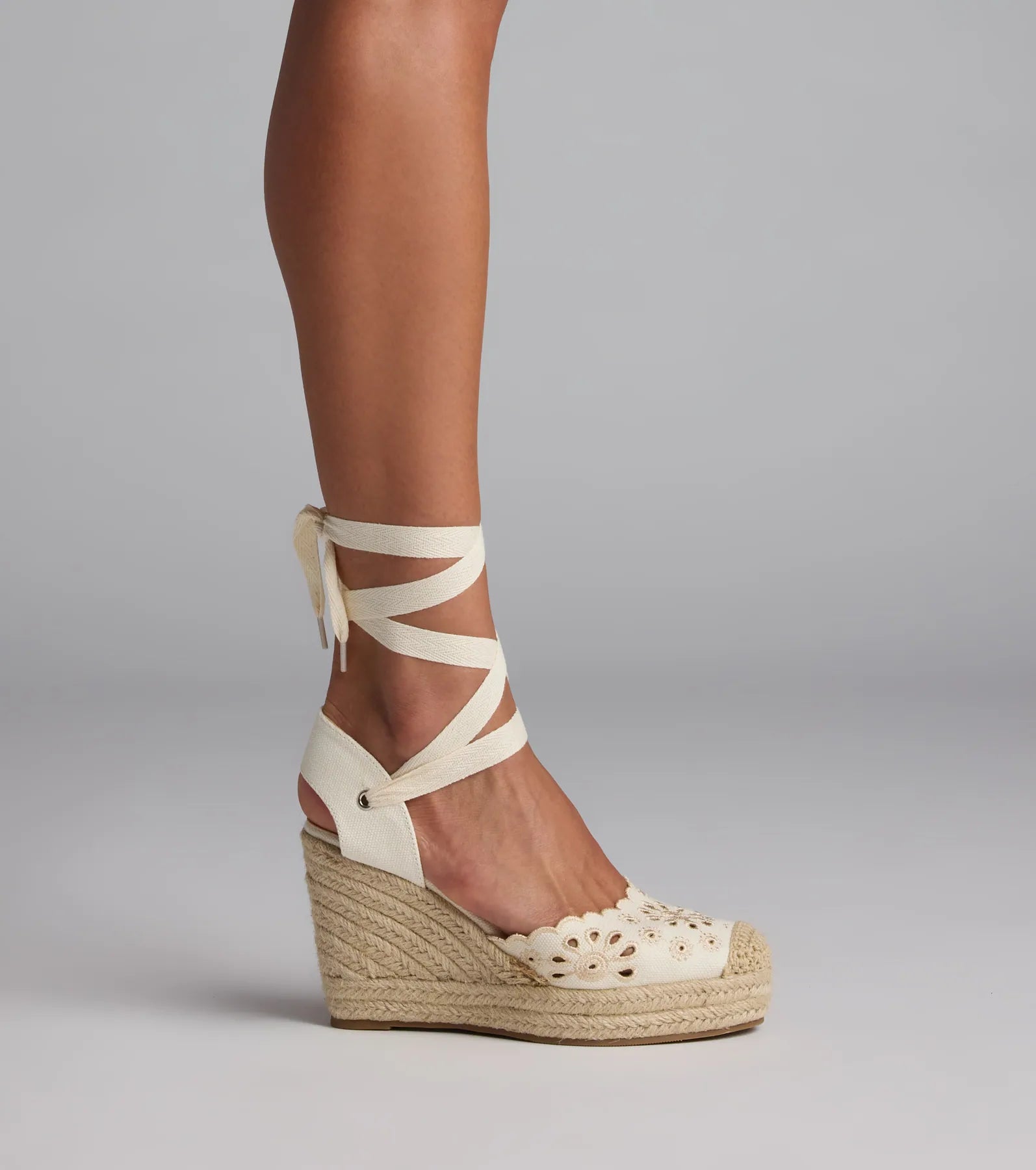 Walk In The Park Eyelet Lace-Up Espadrille Wedges