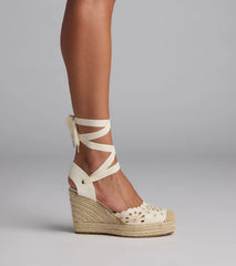 Walk In The Park Eyelet Lace-Up Espadrille Wedges