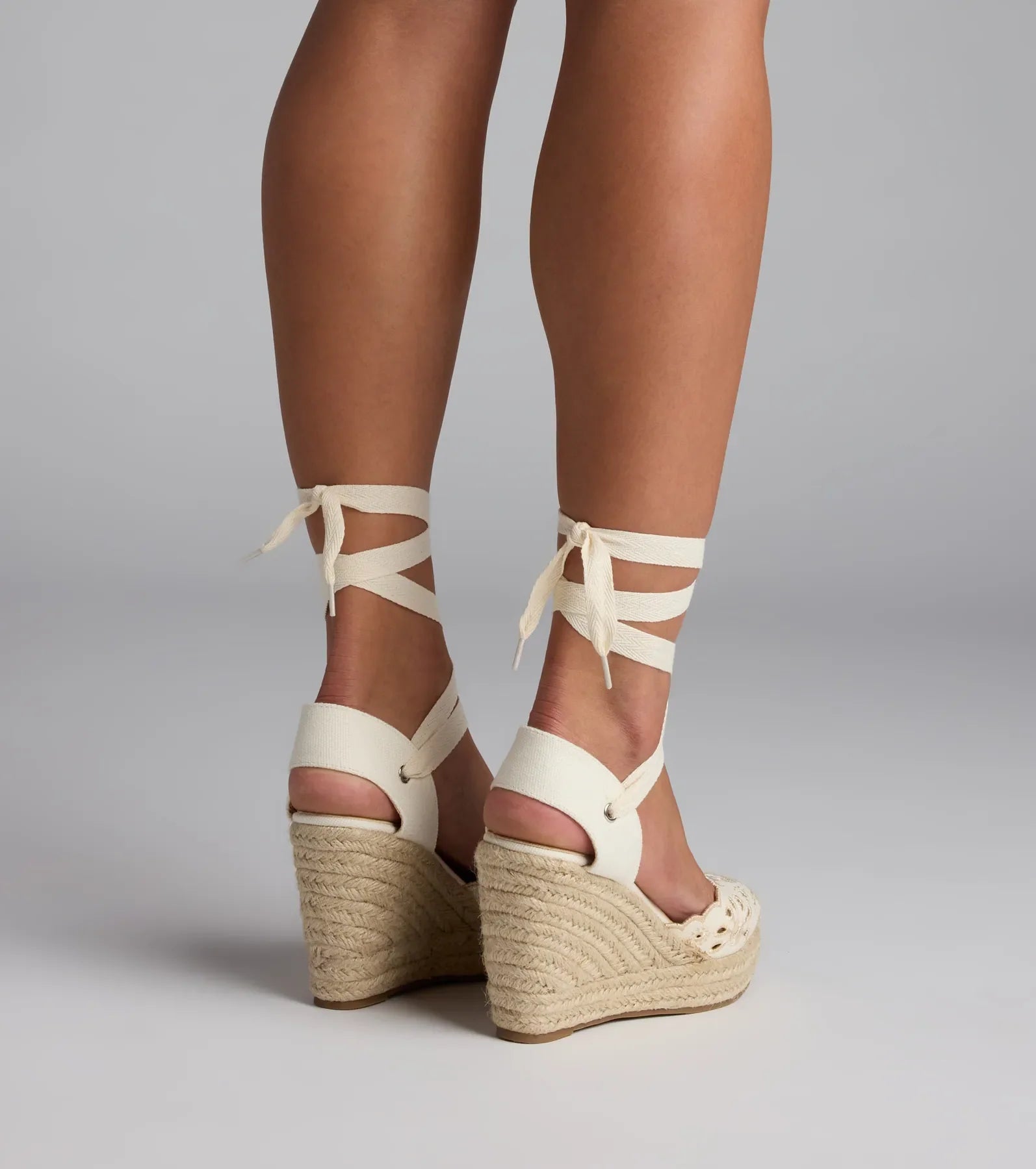 Walk In The Park Eyelet Lace-Up Espadrille Wedges