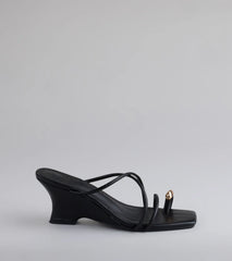 Refined And Classy Toe Ring Strappy Wedges