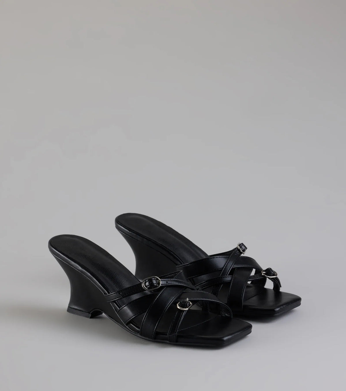 Playing It Cute Strappy Buckle Wedge Heels