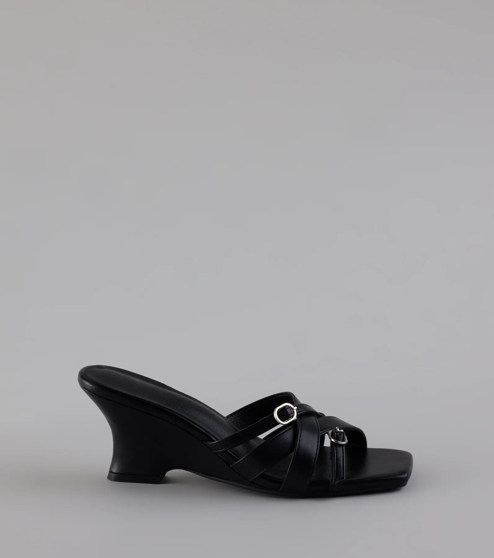 Playing It Cute Strappy Buckle Wedge Heels