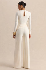 Raniella | White High-Neck Top With Gathered And Draped-Detailing