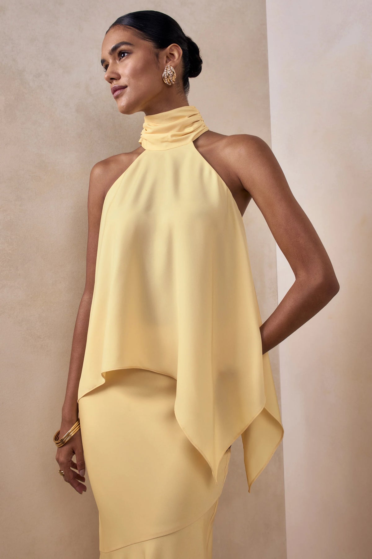 Sancelle | Lemon Matte Satin Halter-Neck Top