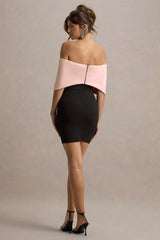 Sadie | Black & Pink Bow Bardot Mini Dress