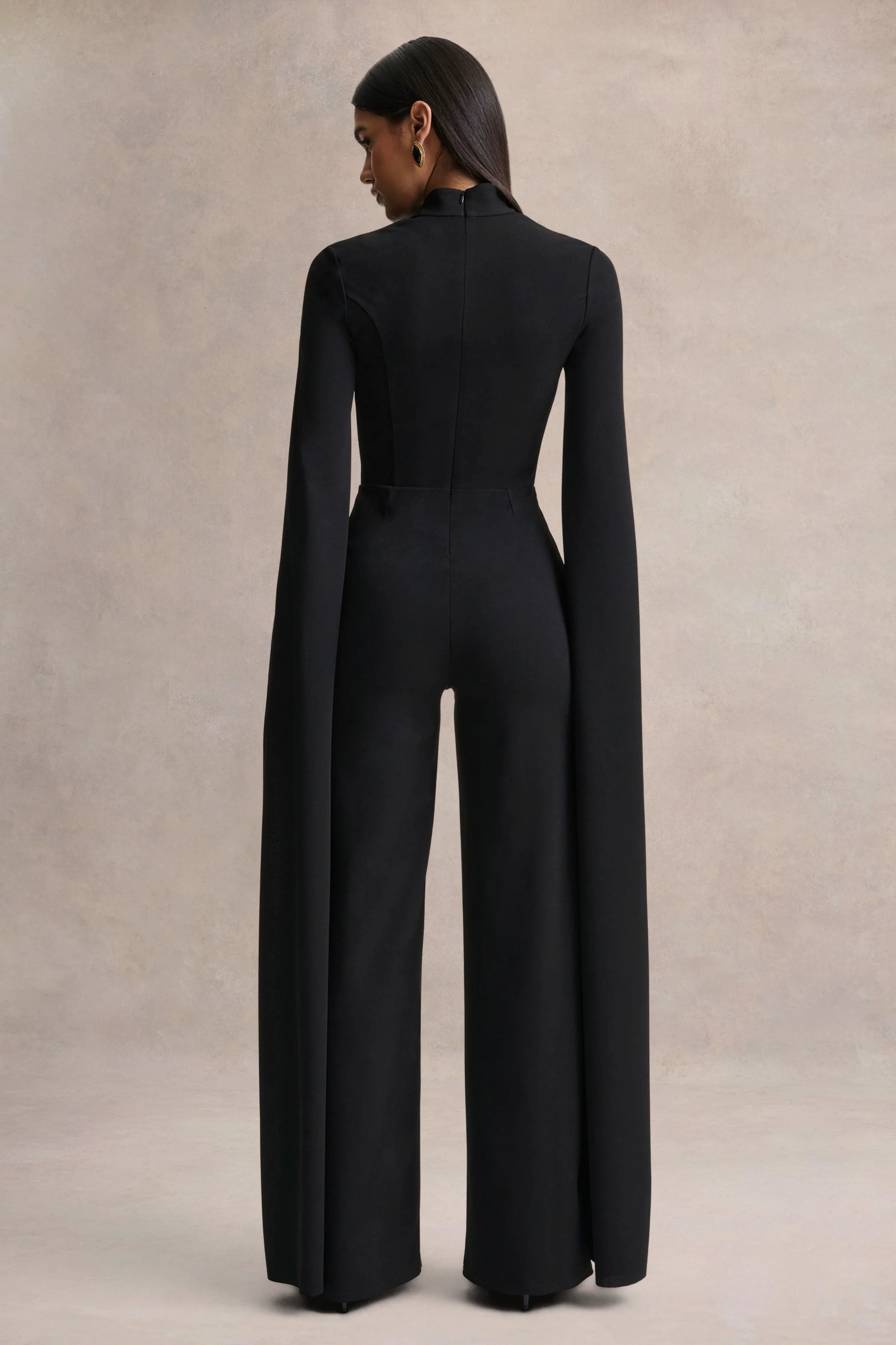 Elisabetta | Black Square-Neck Jumpsuit With Cape-Sleeves
